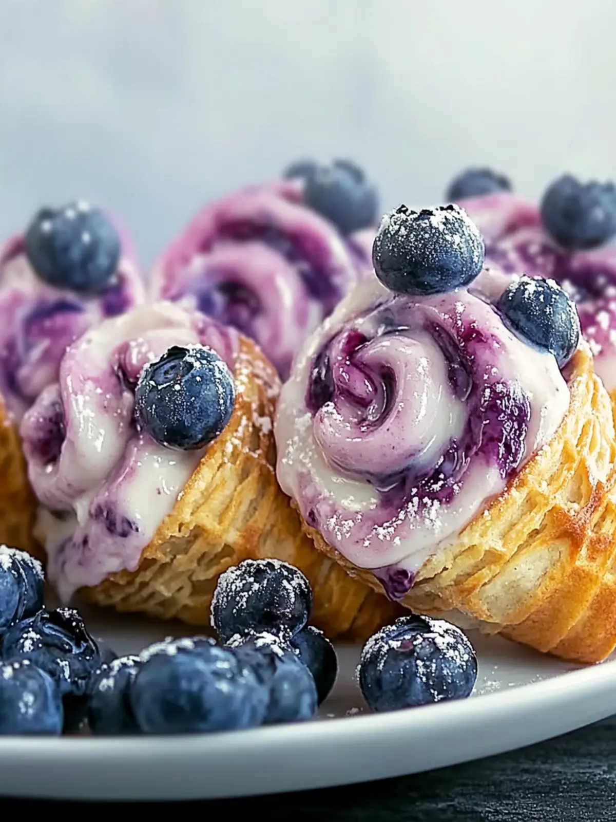 Blaubeer-Frischkäse-Blätterteig, der blättrig, cremig und voller Beeren ist