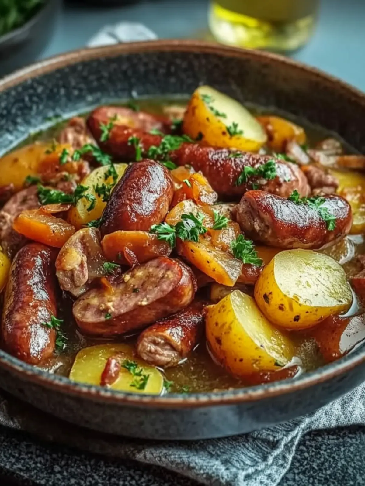 Dublin Coddle Traditionelles Irisches Würstchen und Kartoffel Eintopf