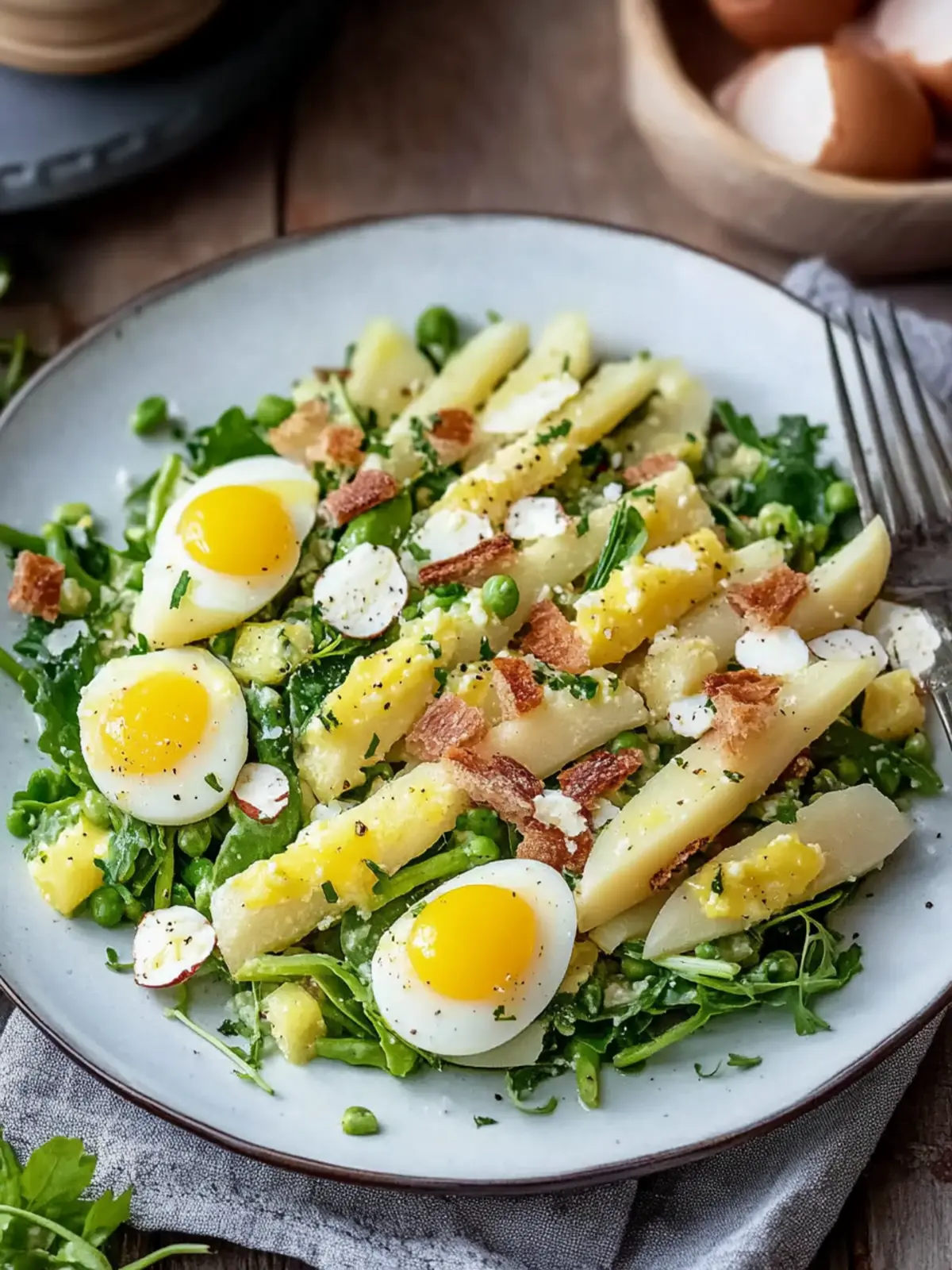 Spargelsalat mit Schinken und Ei
