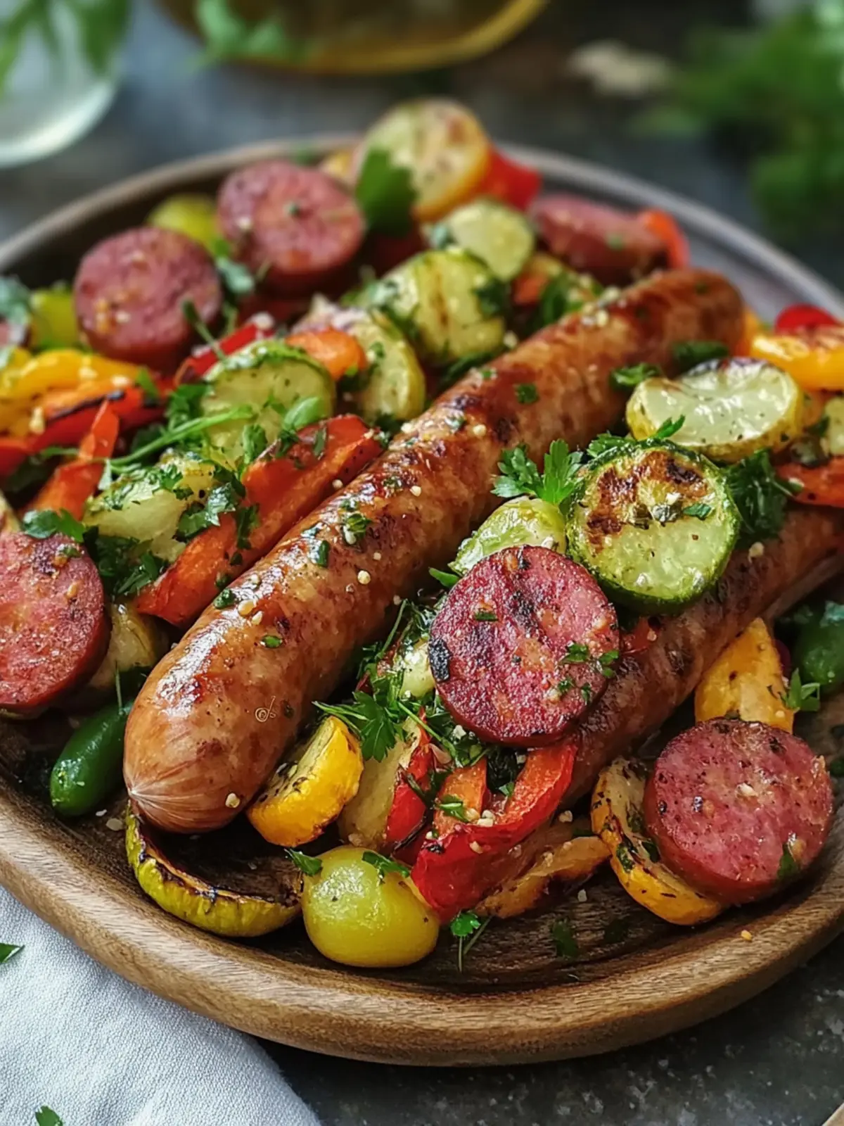 Einfache Blechpfannen-Kielbasa und Gemüse Rezept