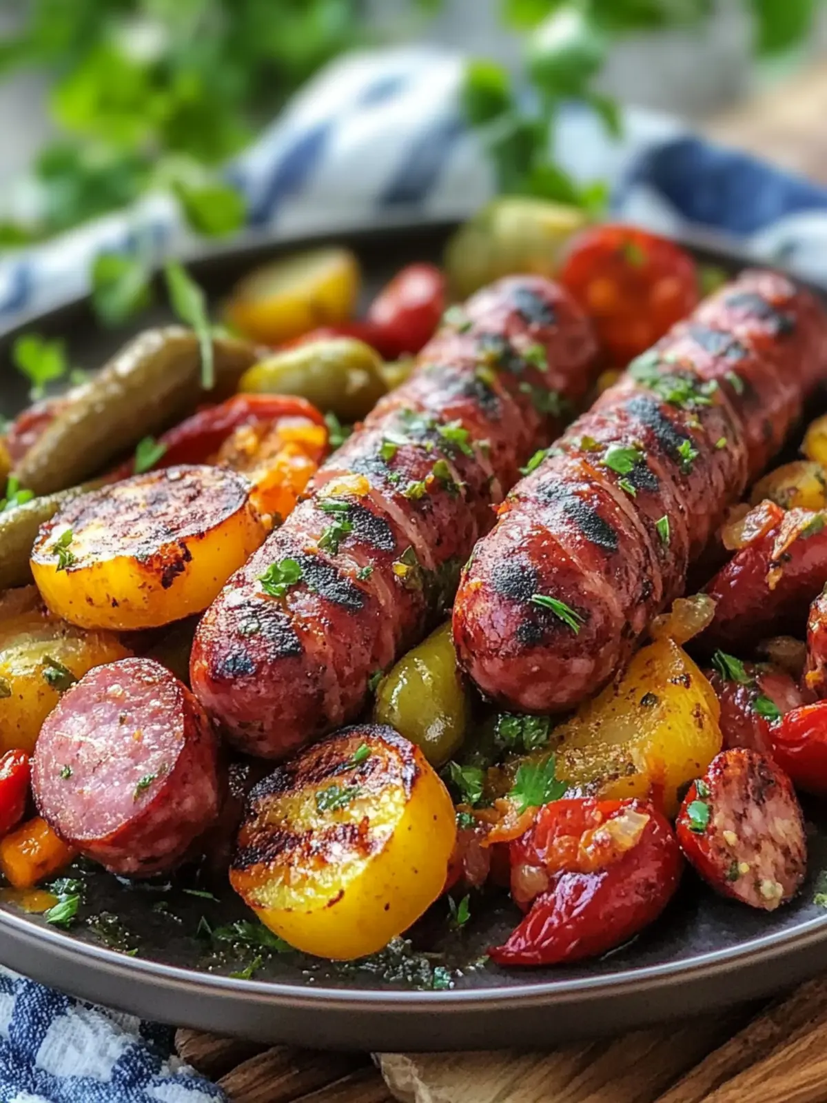 Einfache Blechpfannen-Kielbasa und Gemüse Rezept