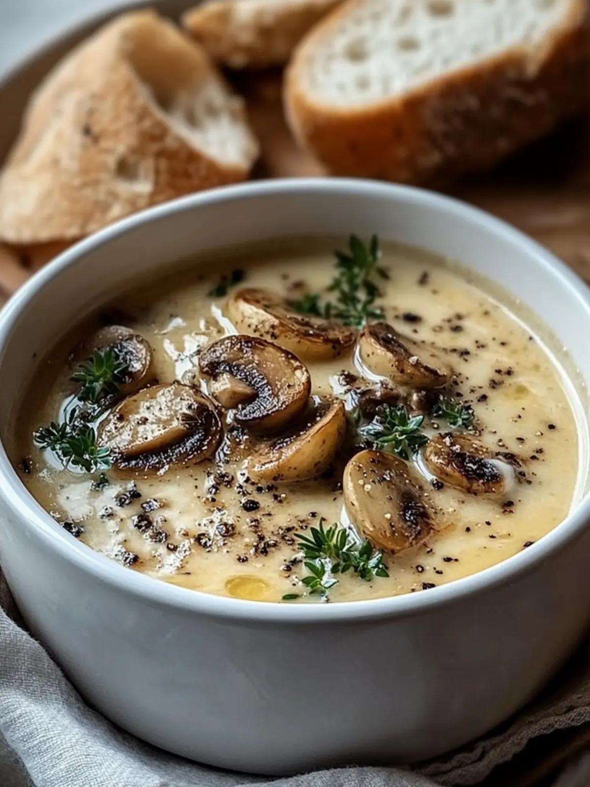 Cremige französische Zwiebel- und Pilzsuppe