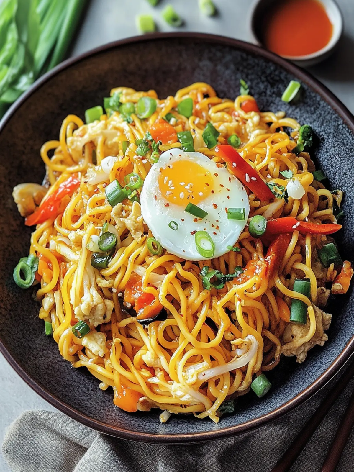 Chinesische gebratene Nudeln mit Ei