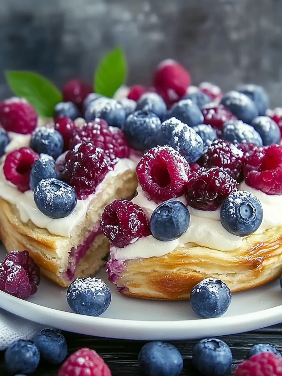 Blaubeer-Frischkäse-Blätterteig, der blättrig, cremig und voller Beeren ist