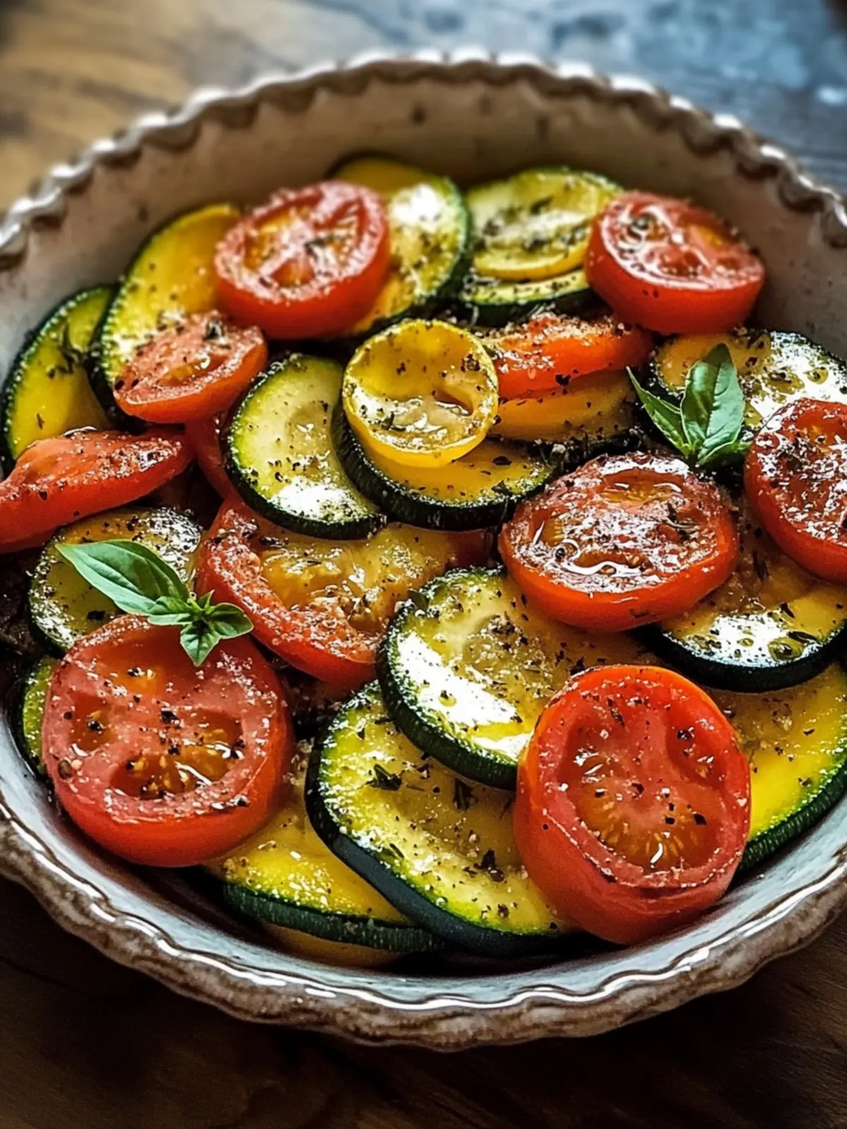 Zucchini und Tomaten Tian mit karamellisierten Zwiebeln – rustikal, farbenfroh und geschmackvoll