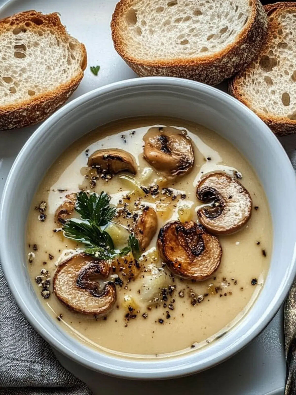 Cremige französische Zwiebel- und Pilzsuppe