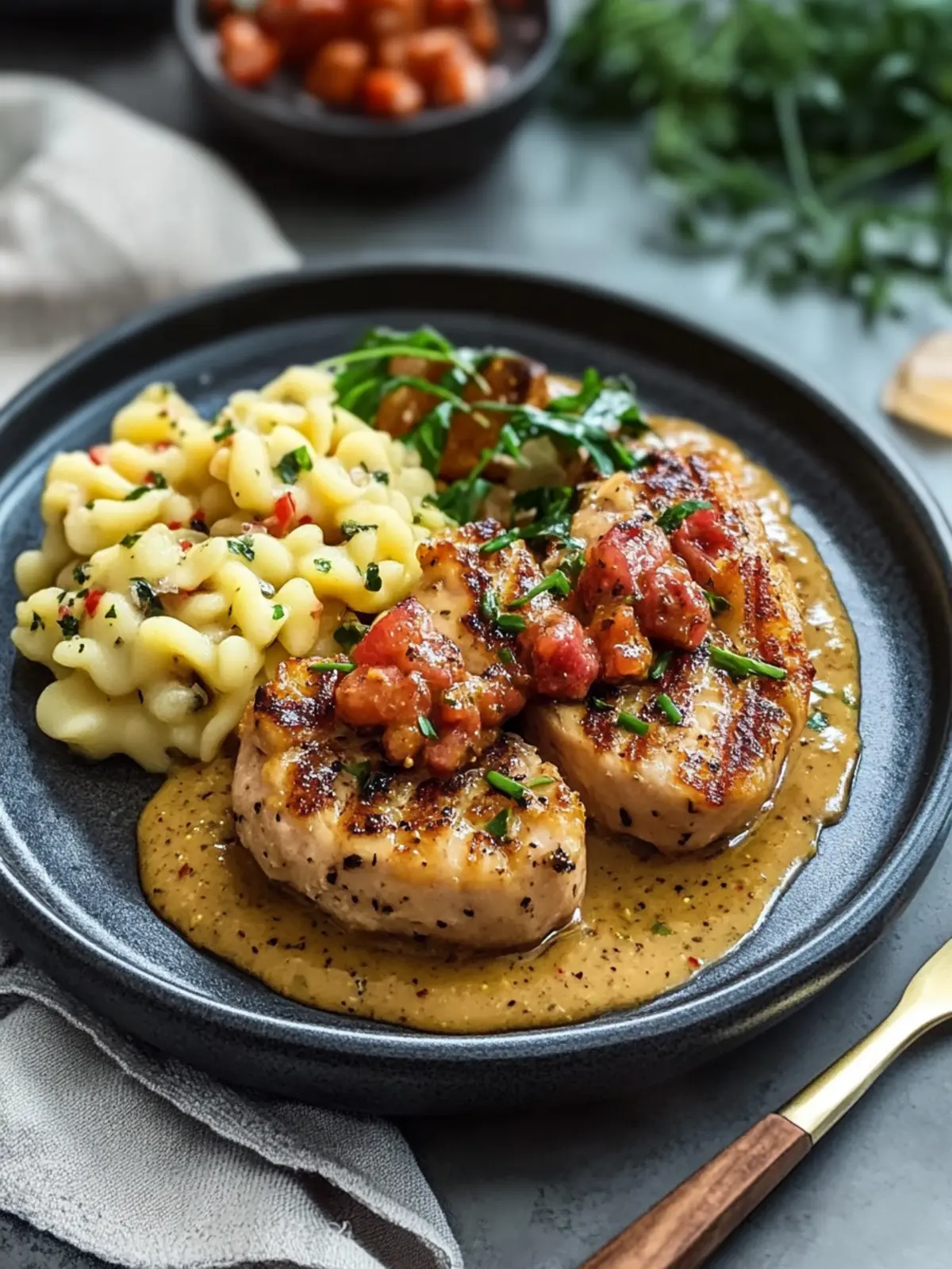 Schweinefiletmedaillons mit Pfefferkornsauce und Spätzle