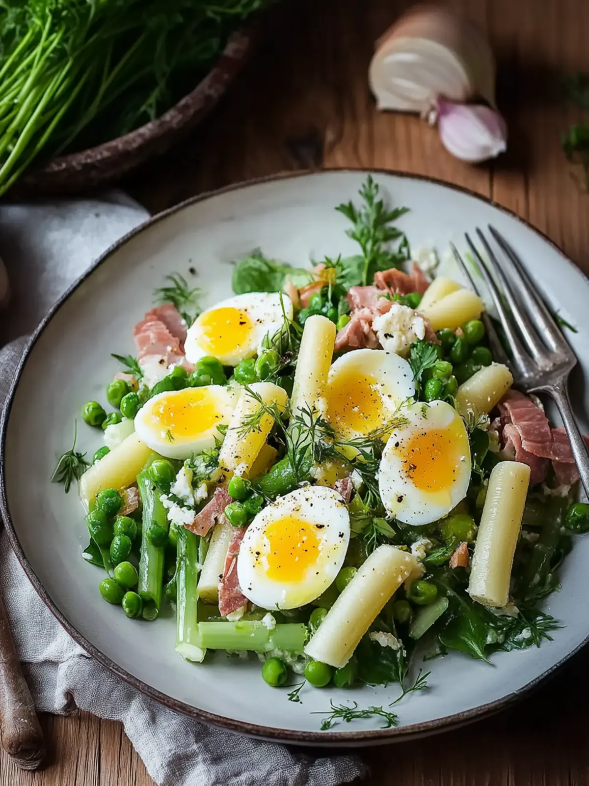 Spargelsalat mit Schinken und Ei