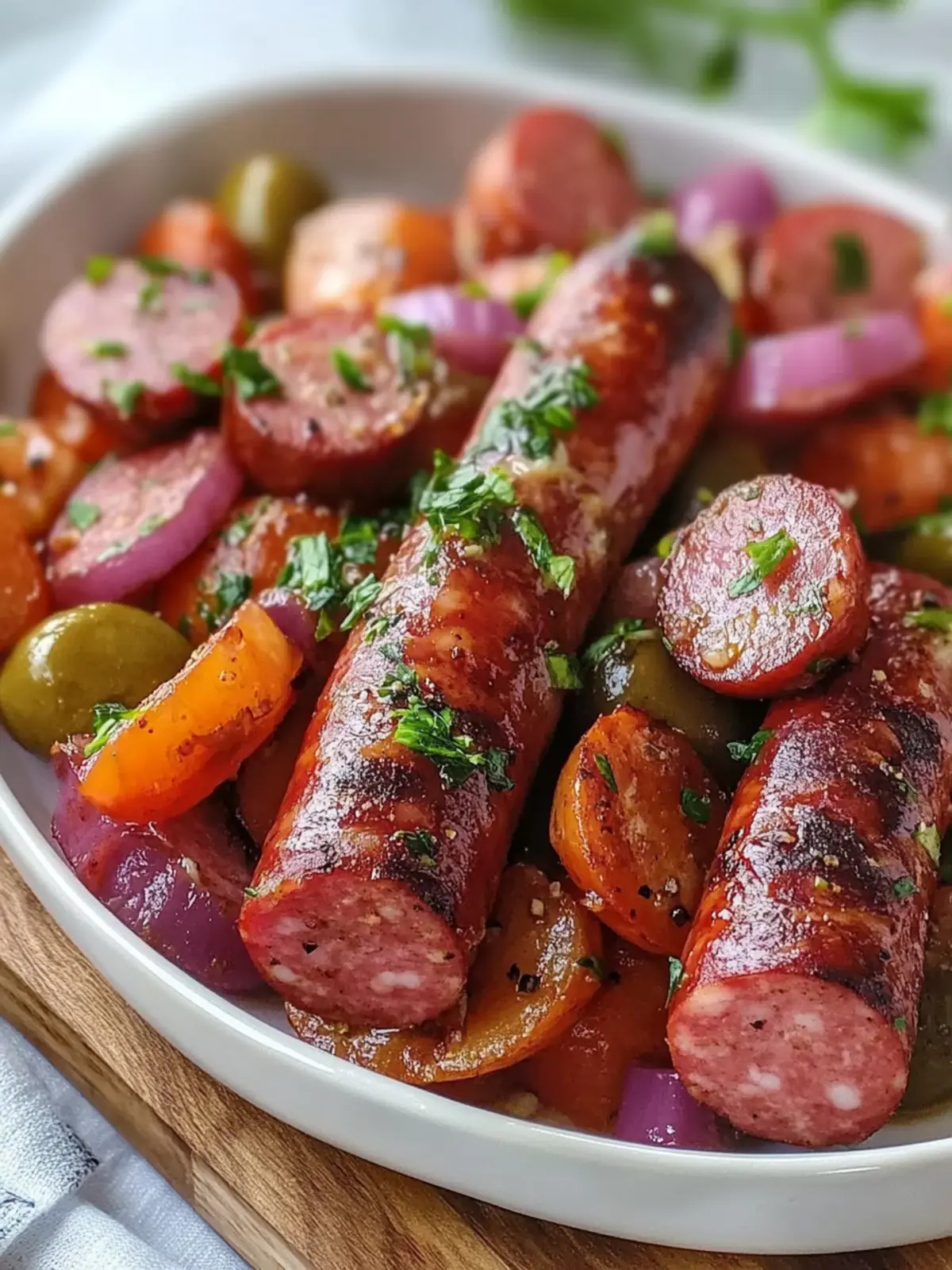 Einfache Blechpfannen-Kielbasa und Gemüse Rezept