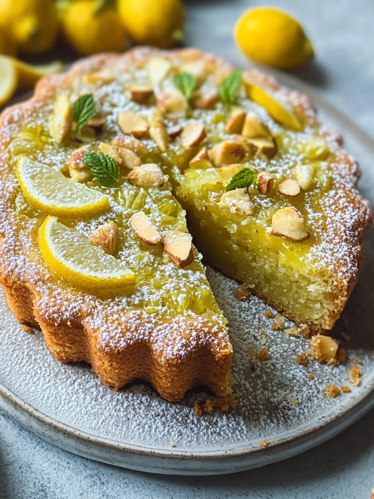 Pistazienkuchen mit Zitrone und Mandeln