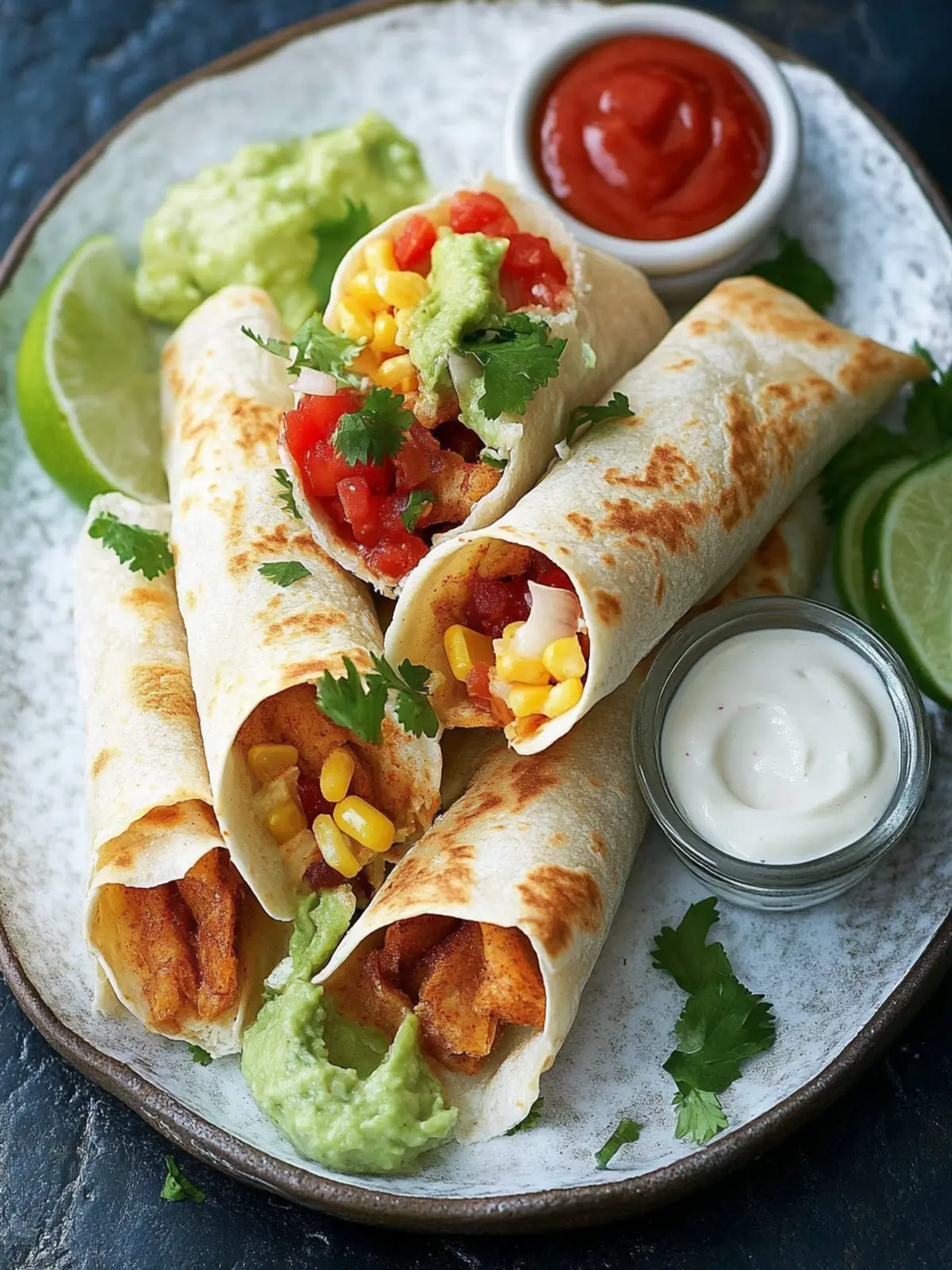 Knusprige selbstgemachte Hühnchen-Taquitos