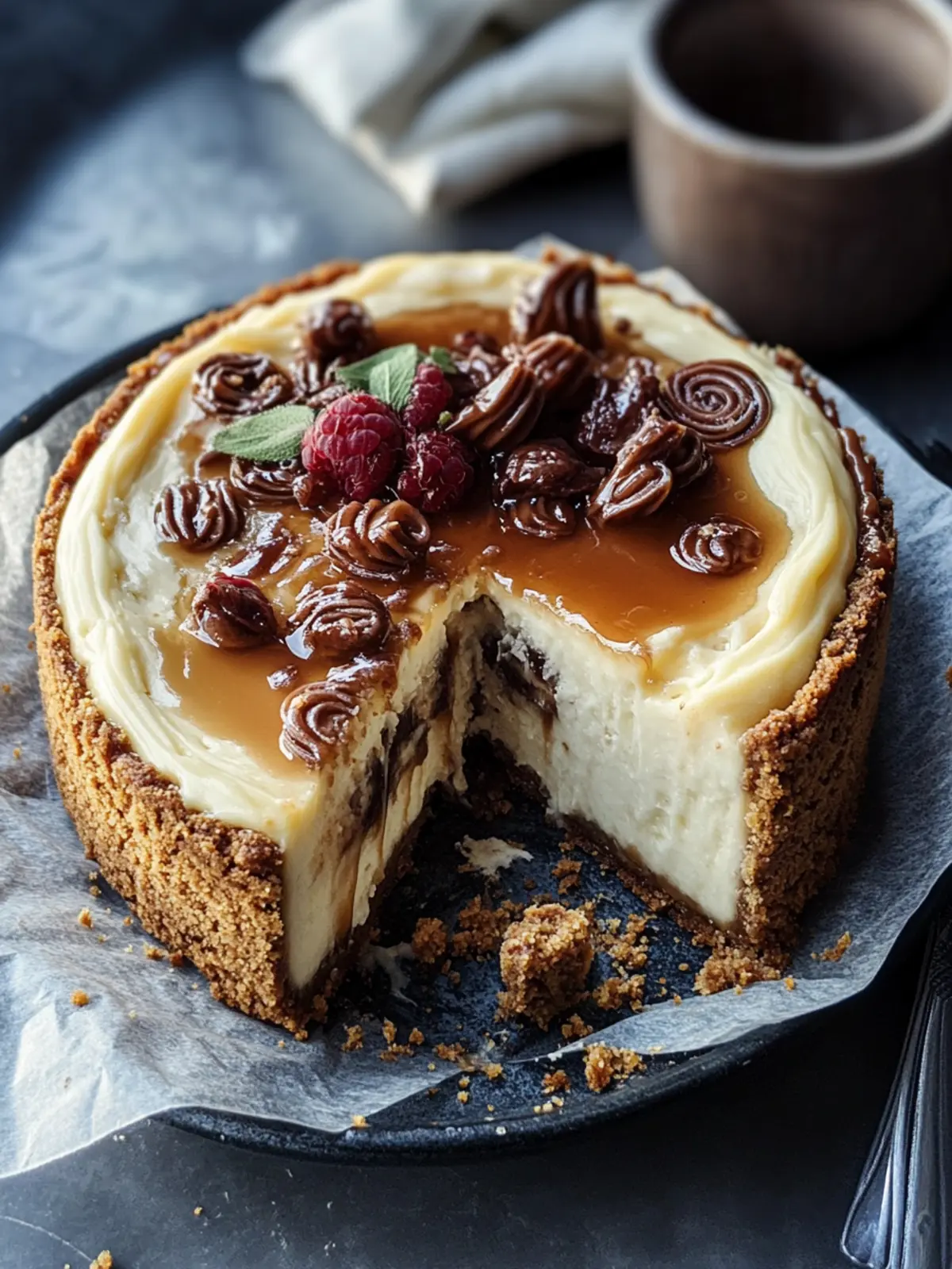Keksteig-Käsekuchen mit gesalzenem Karamellwirbel