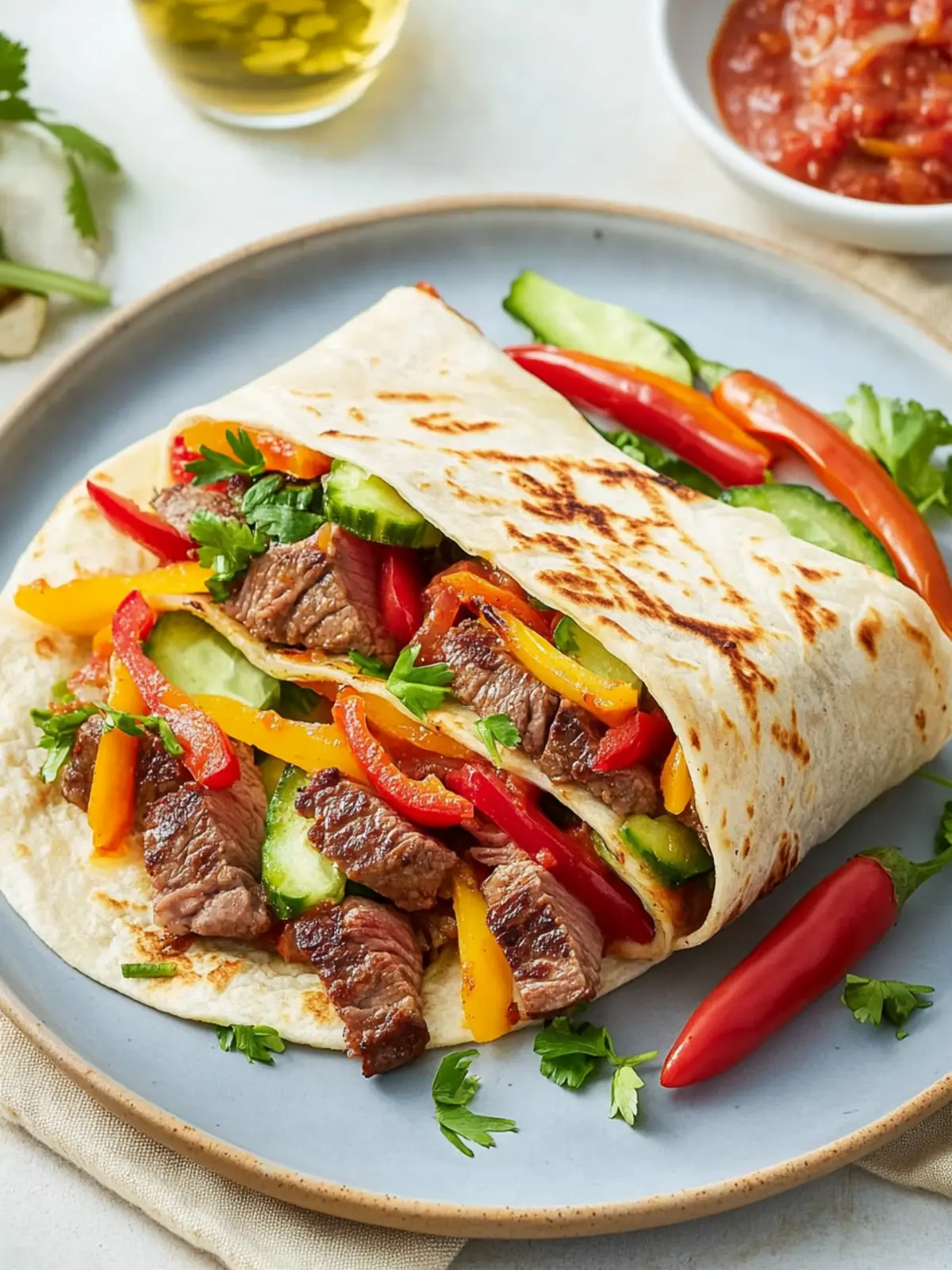 Niedrig-Kohlenhydrat Steak Fajita Roll-Ups