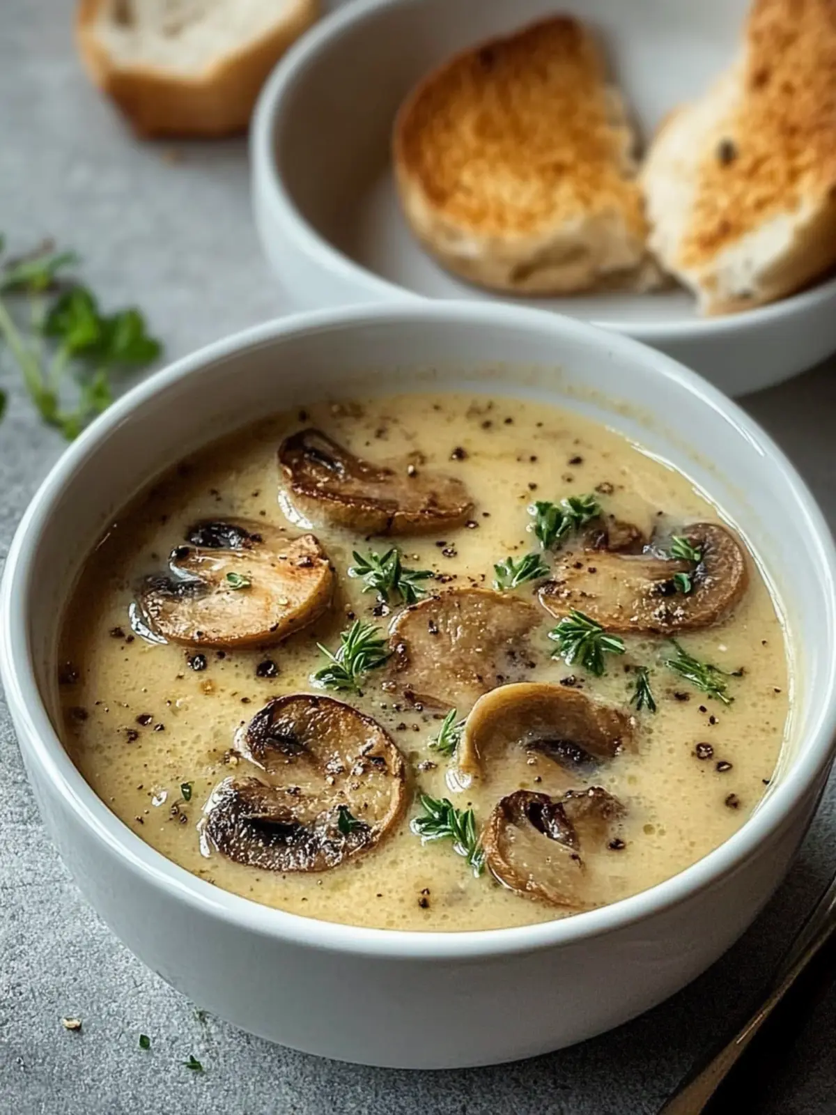 Cremige französische Zwiebel- und Pilzsuppe
