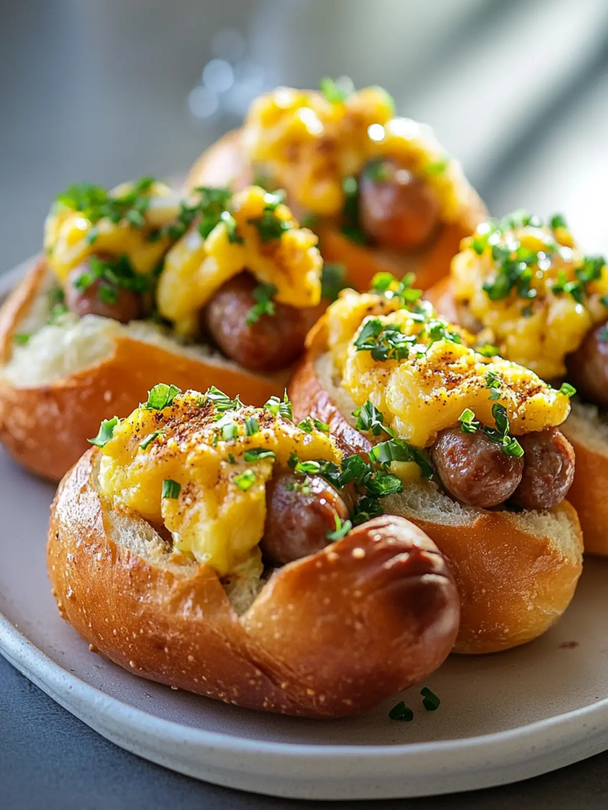Knusprige Rindfleischwurst und Eierfrühstücksbrötchen