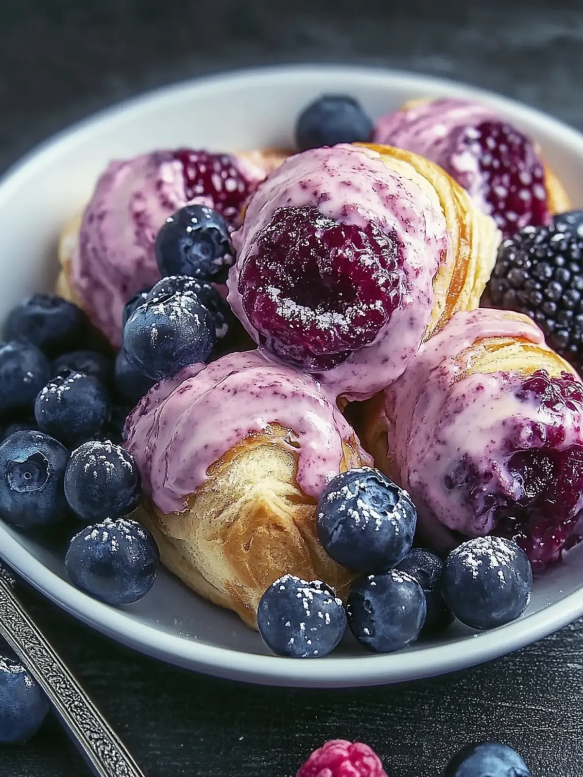 Blaubeer-Frischkäse-Blätterteig, der blättrig, cremig und voller Beeren ist