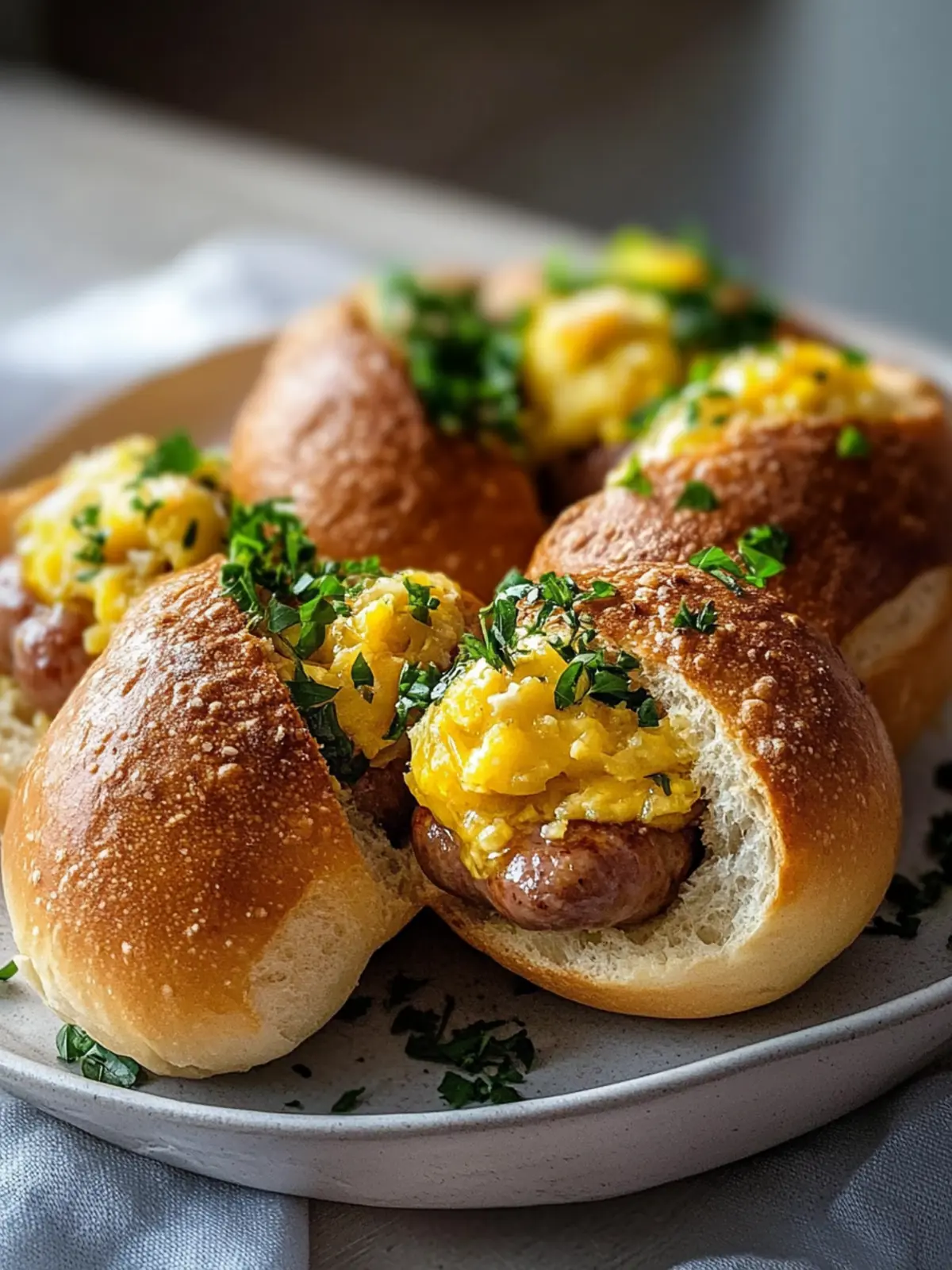 Knusprige Rindfleischwurst und Eierfrühstücksbrötchen