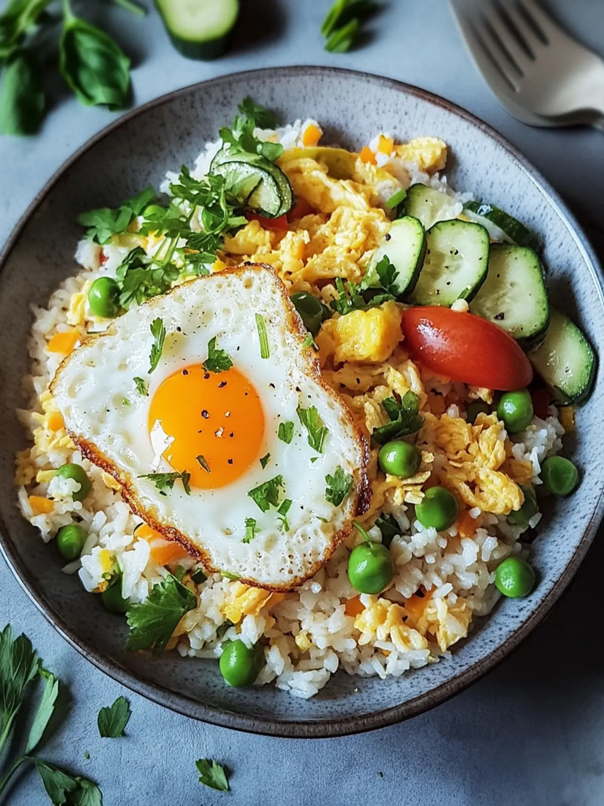 Bratreis mit Ei und Gemüse