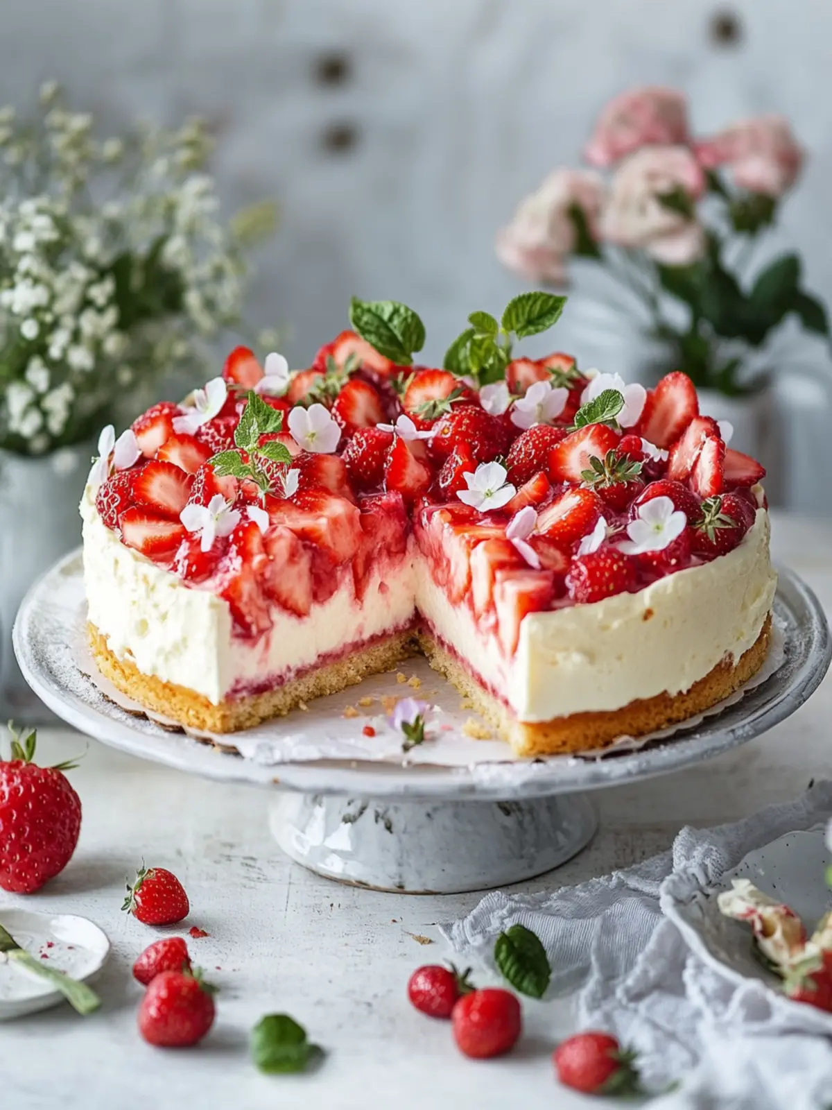 Keine Backen Erdbeer-Käsekuchen-Riegel