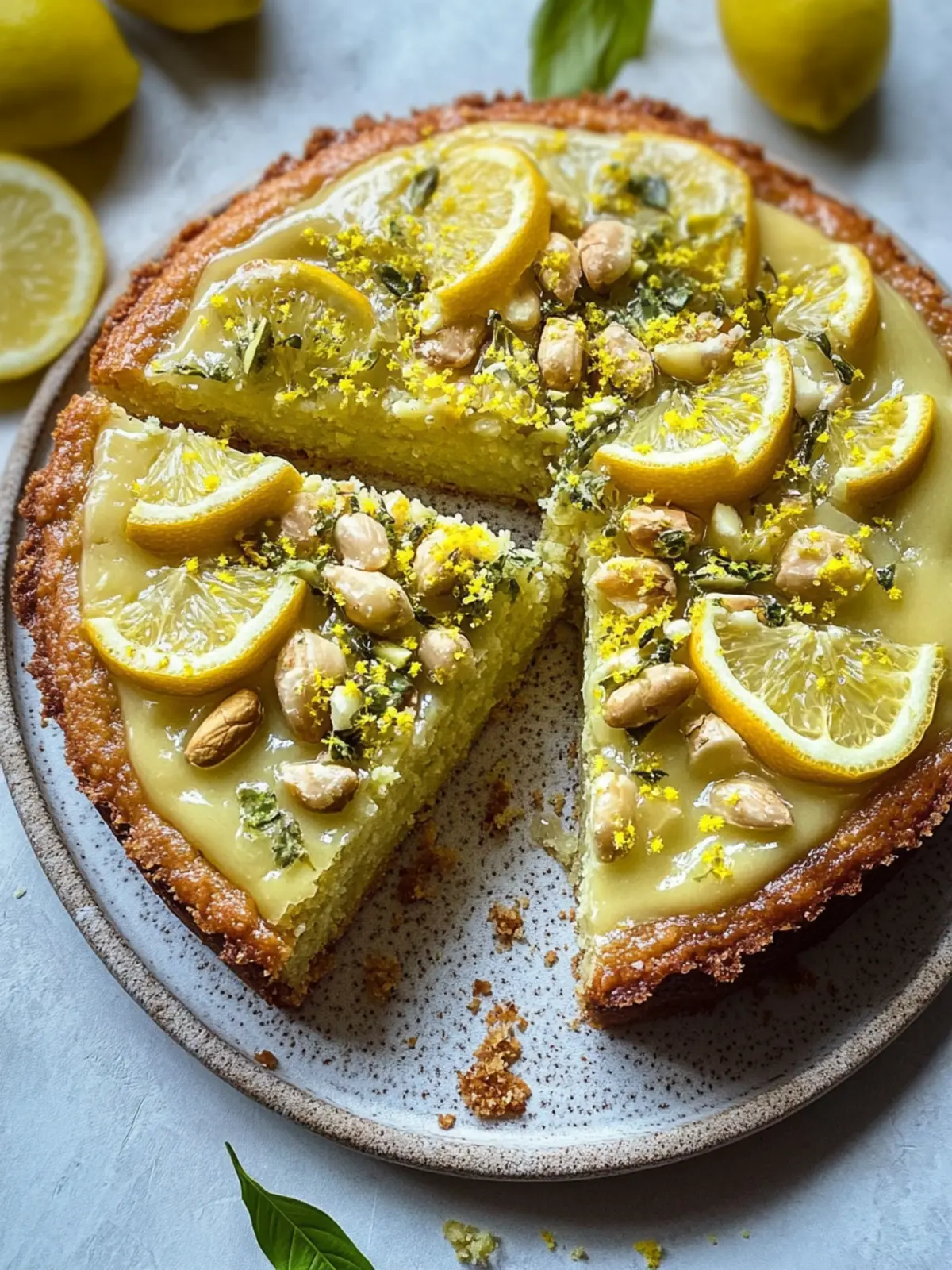 Pistazienkuchen mit Zitrone und Mandeln
