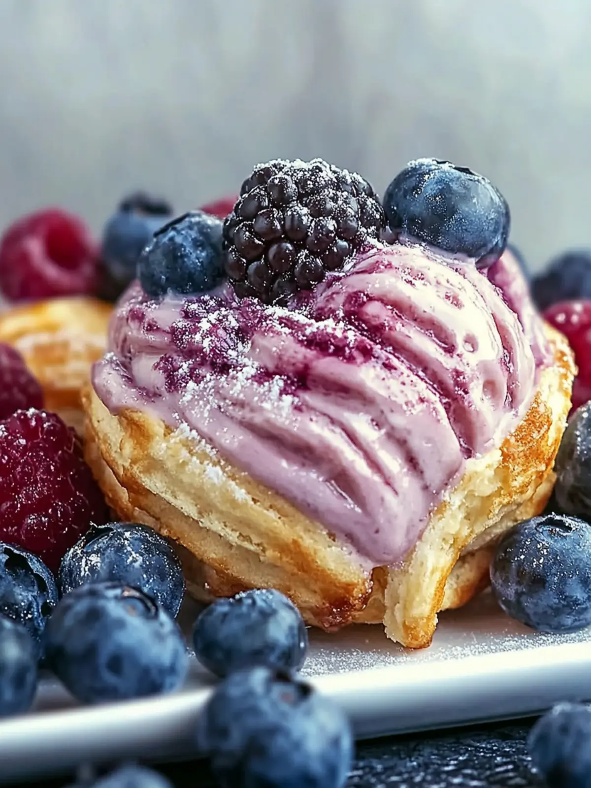 Blaubeer-Frischkäse-Blätterteig, der blättrig, cremig und voller Beeren ist