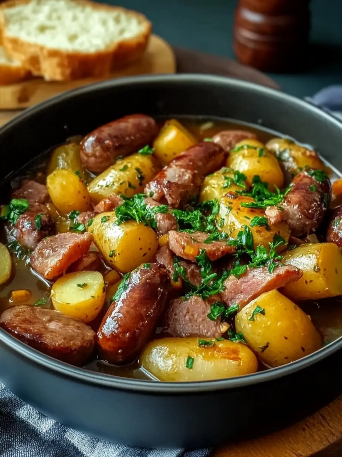 Dublin Coddle Traditionelles Irisches Würstchen und Kartoffel Eintopf