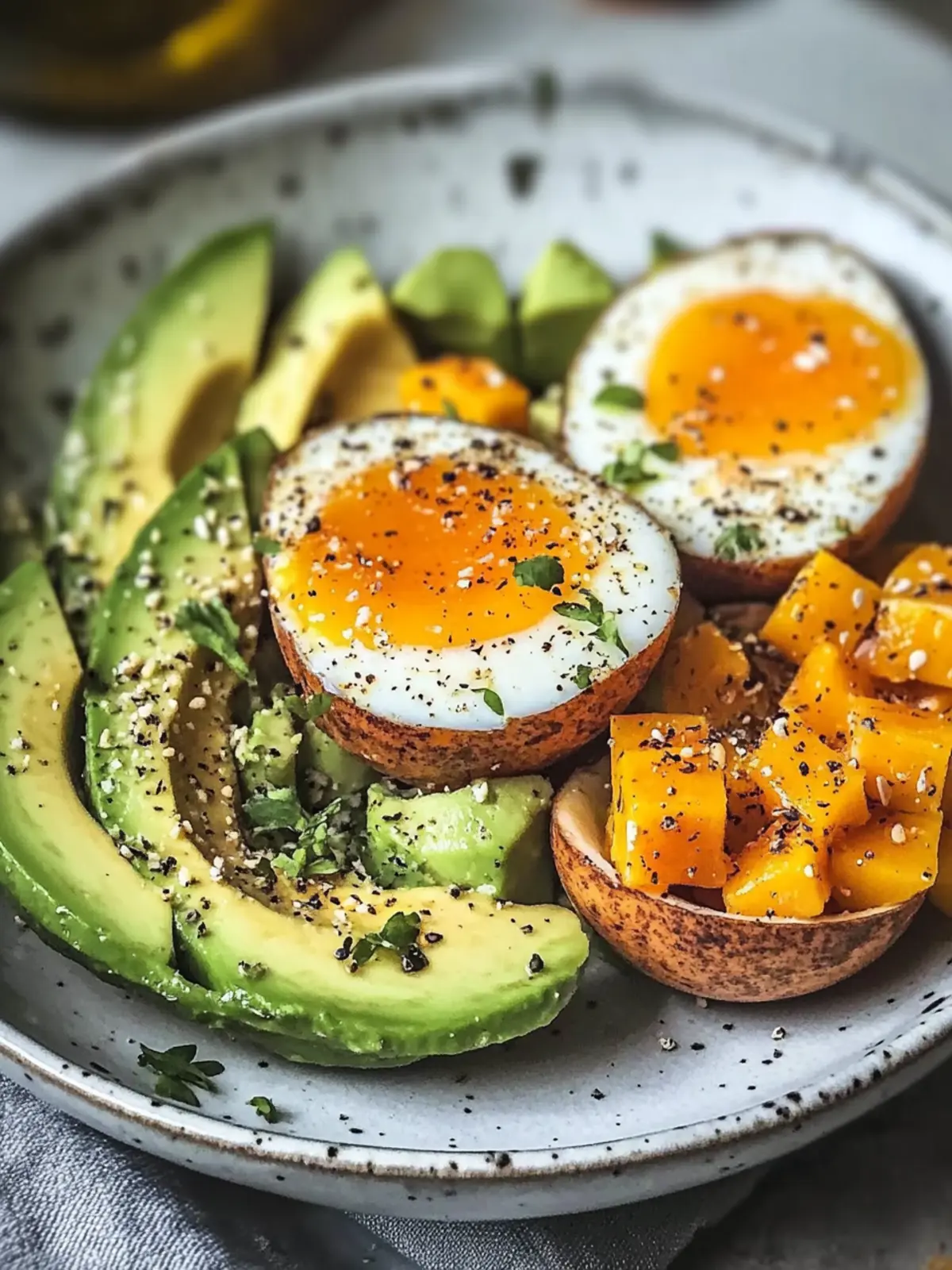 Avocado, Ei & geröstete Süßkartoffel-Schüssel