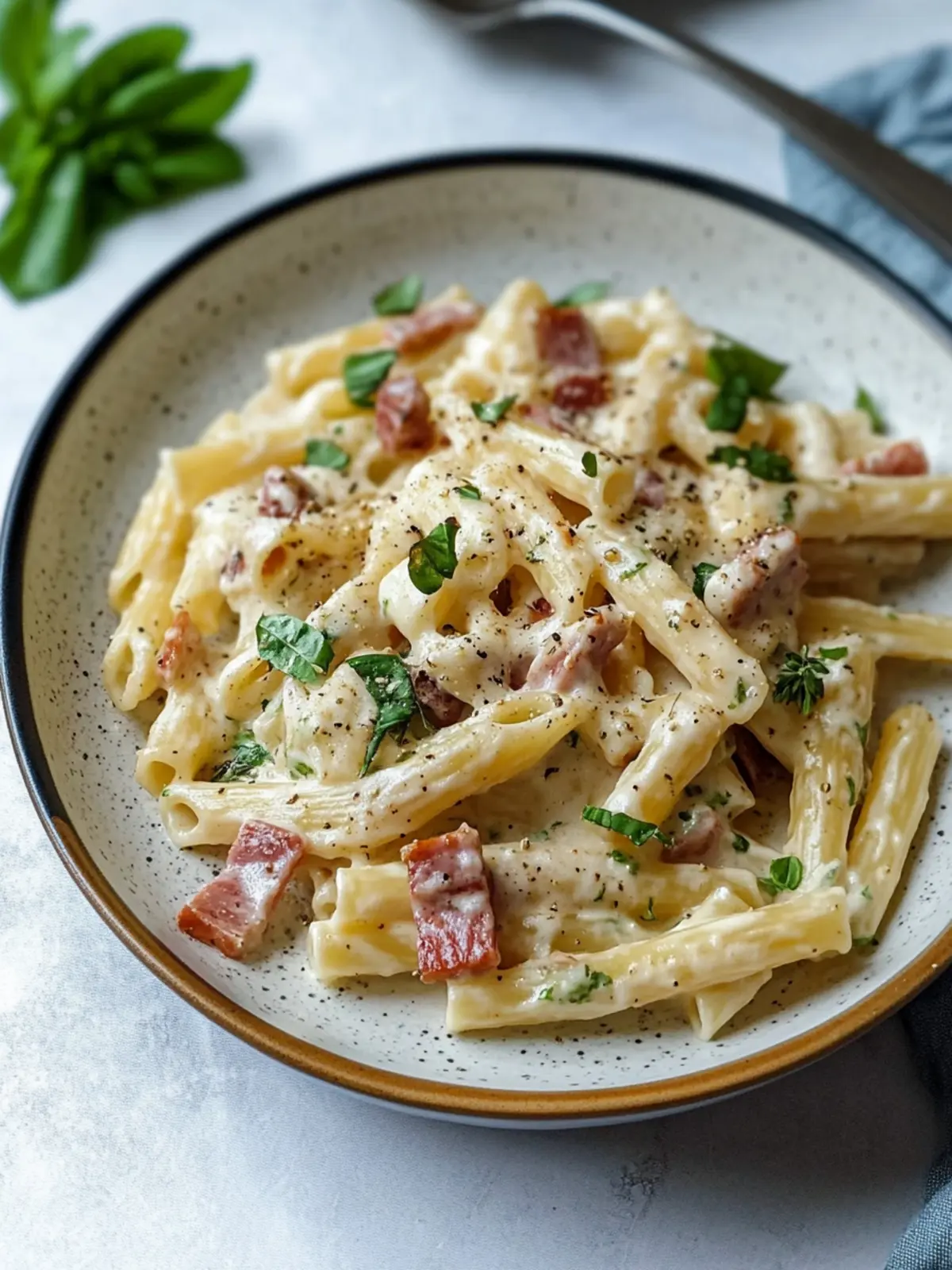 Einfache Speck und cremige Pasta Rezept