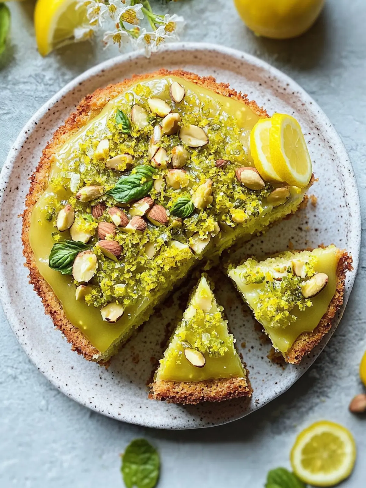 Pistazienkuchen mit Zitrone und Mandeln