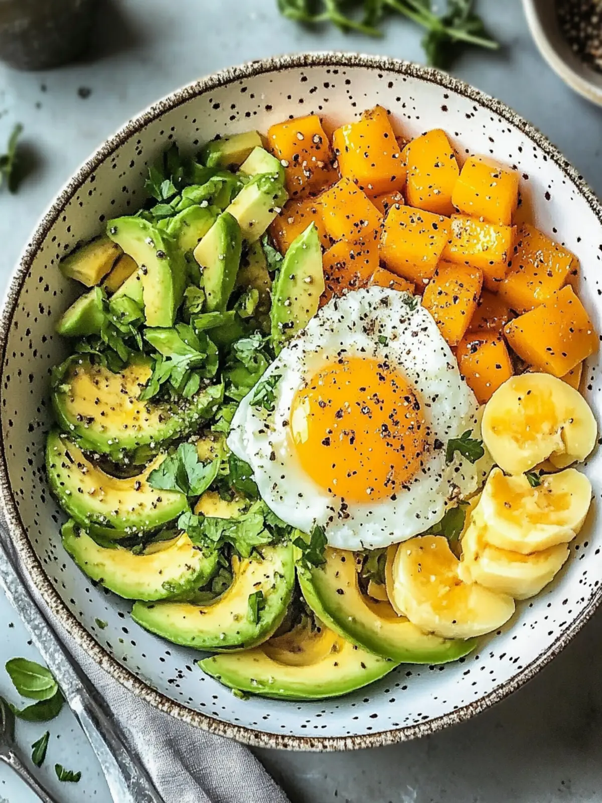 Avocado, Ei & geröstete Süßkartoffel-Schüssel
