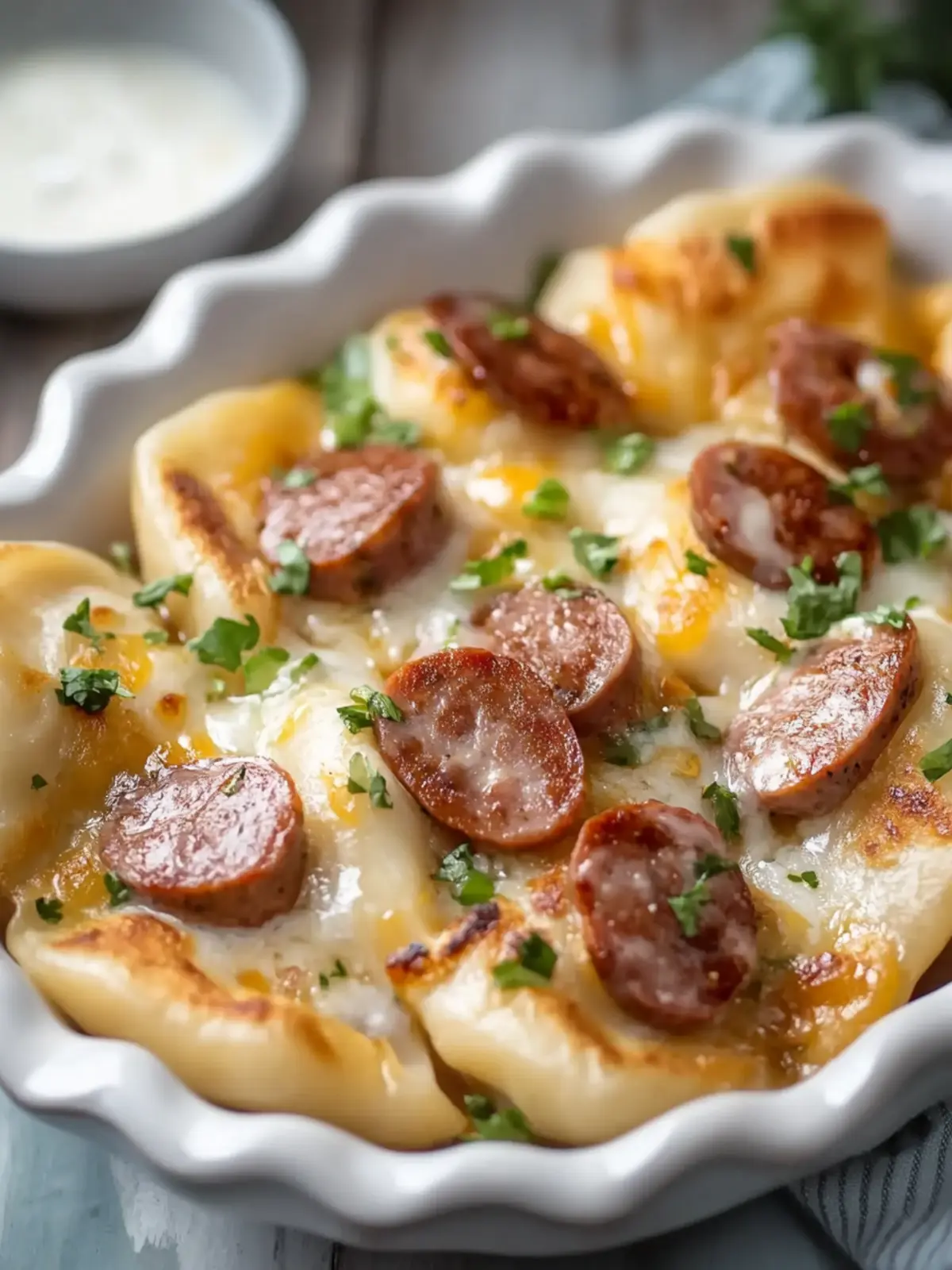 Einfache Pierogi-Auflauf mit Wurst