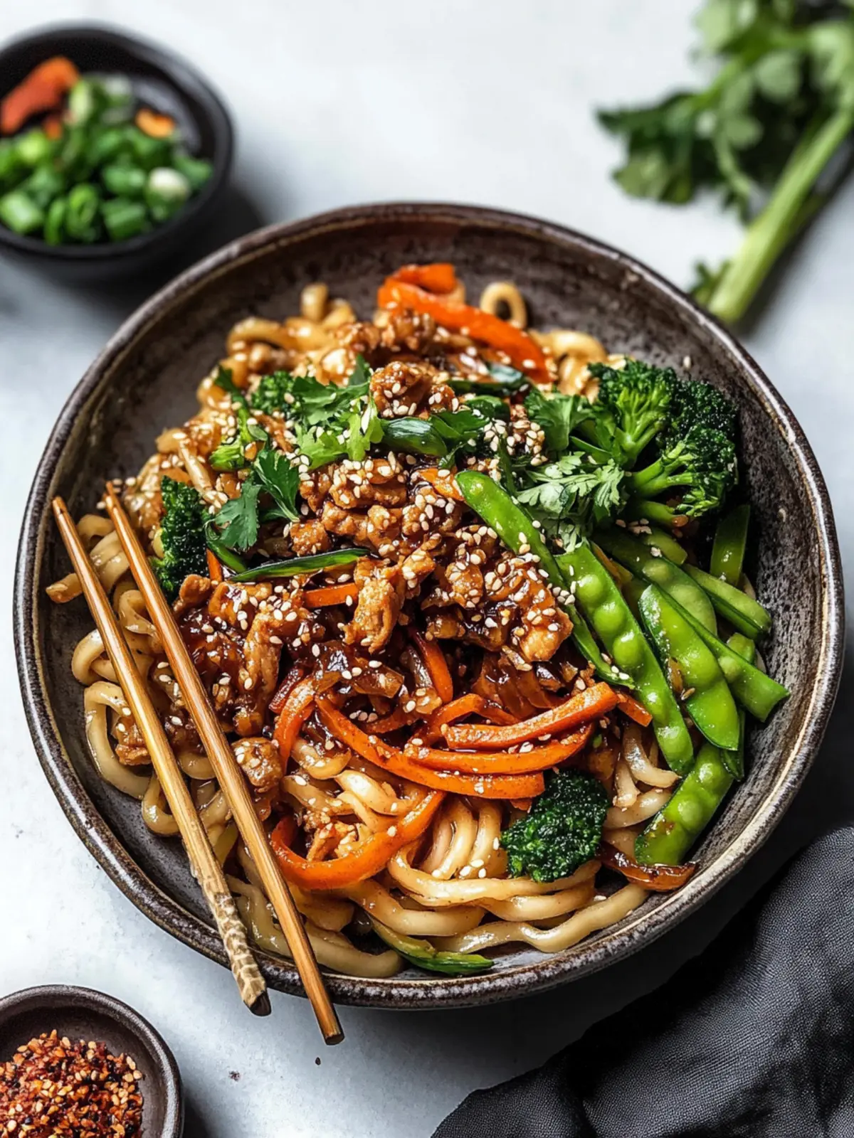 Vegane Sesam Yaki Udon Nudeln