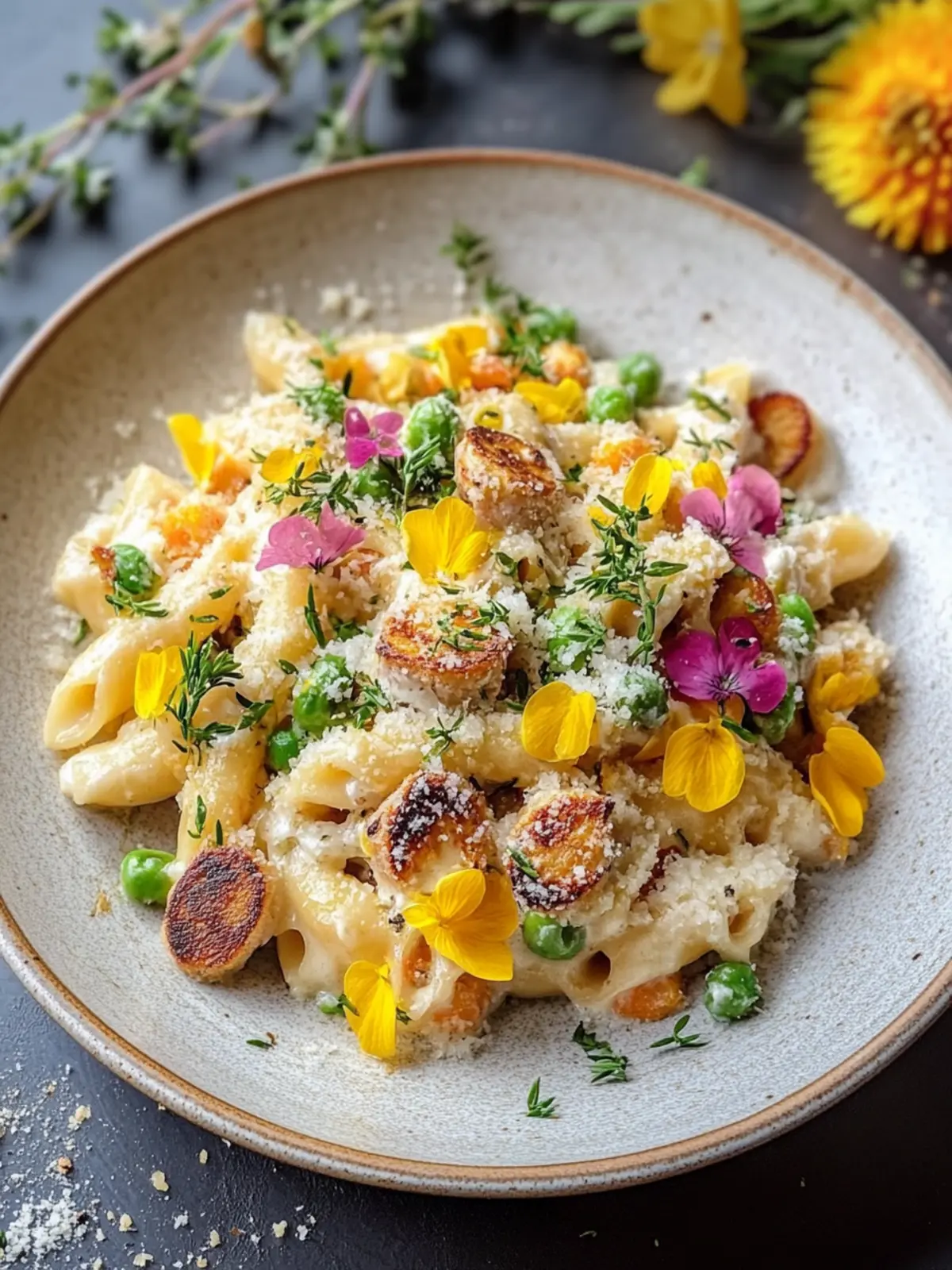 Wurst Pasta mit Rosenkohl und Butternusskürbis