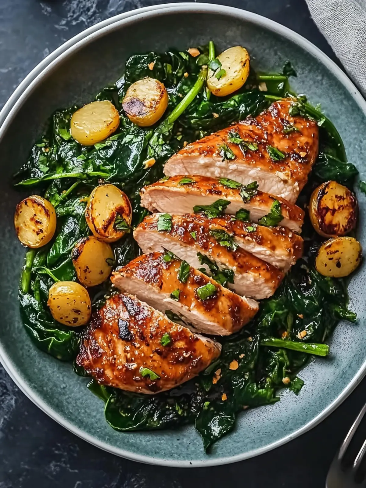 Asado Hähnchenbrust mit sautiertem Knoblauch-Spinat