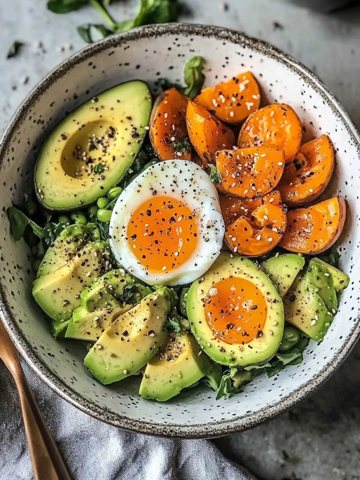 Avocado, Ei & geröstete Süßkartoffel-Schüssel