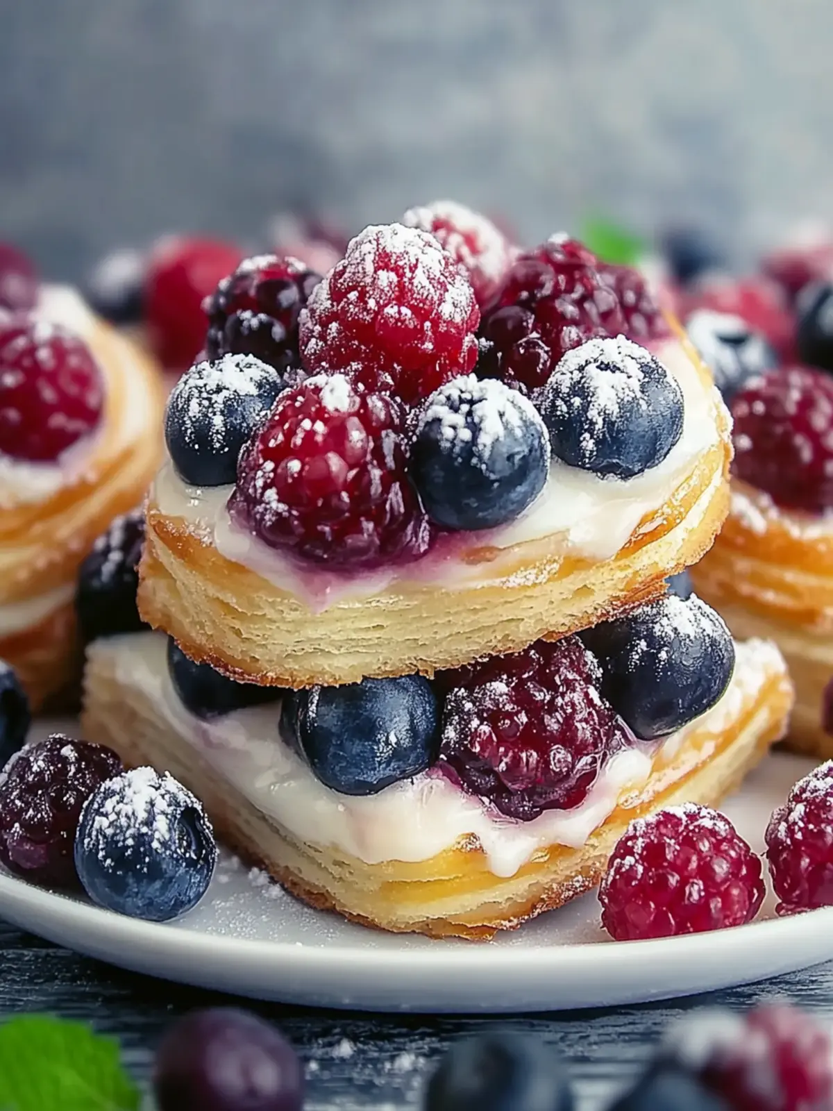Heidelbeer-Frischkäse-Blätterteig, der flaky, cremig und voller Beeren ist