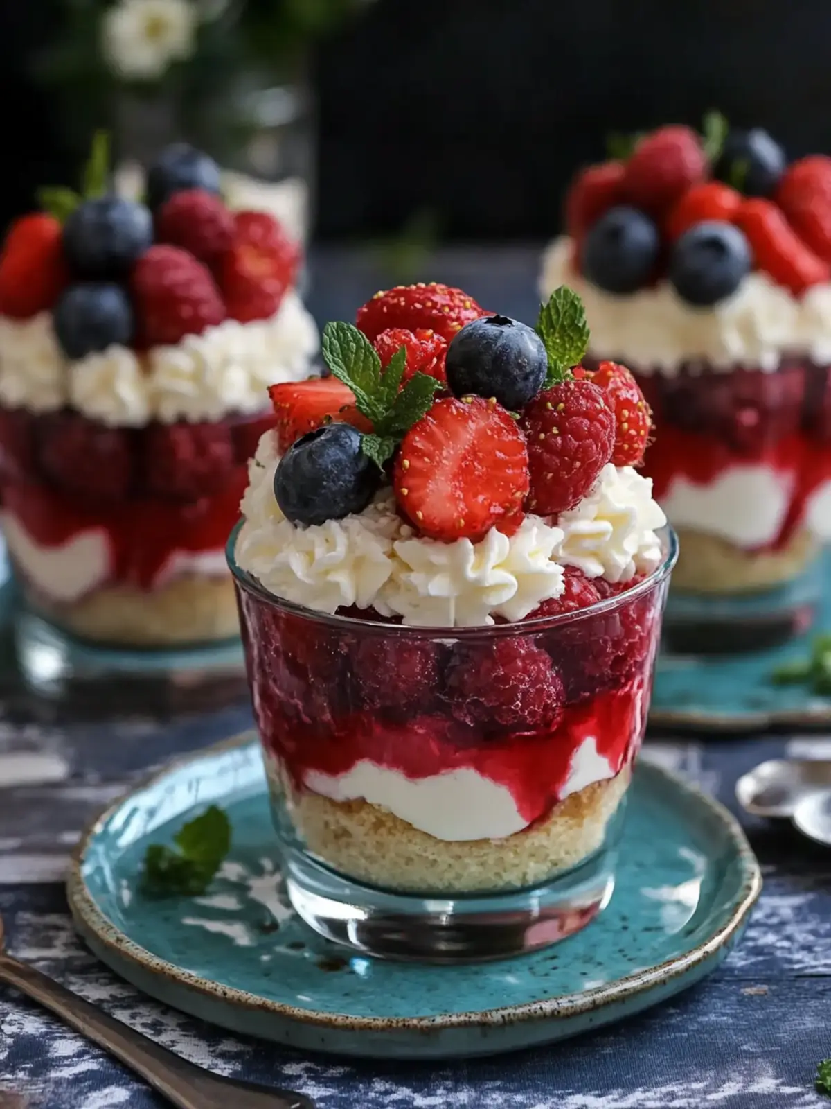 Einfache No-Bake Rot Weiß und Blau Erdbeer Trifle Becher