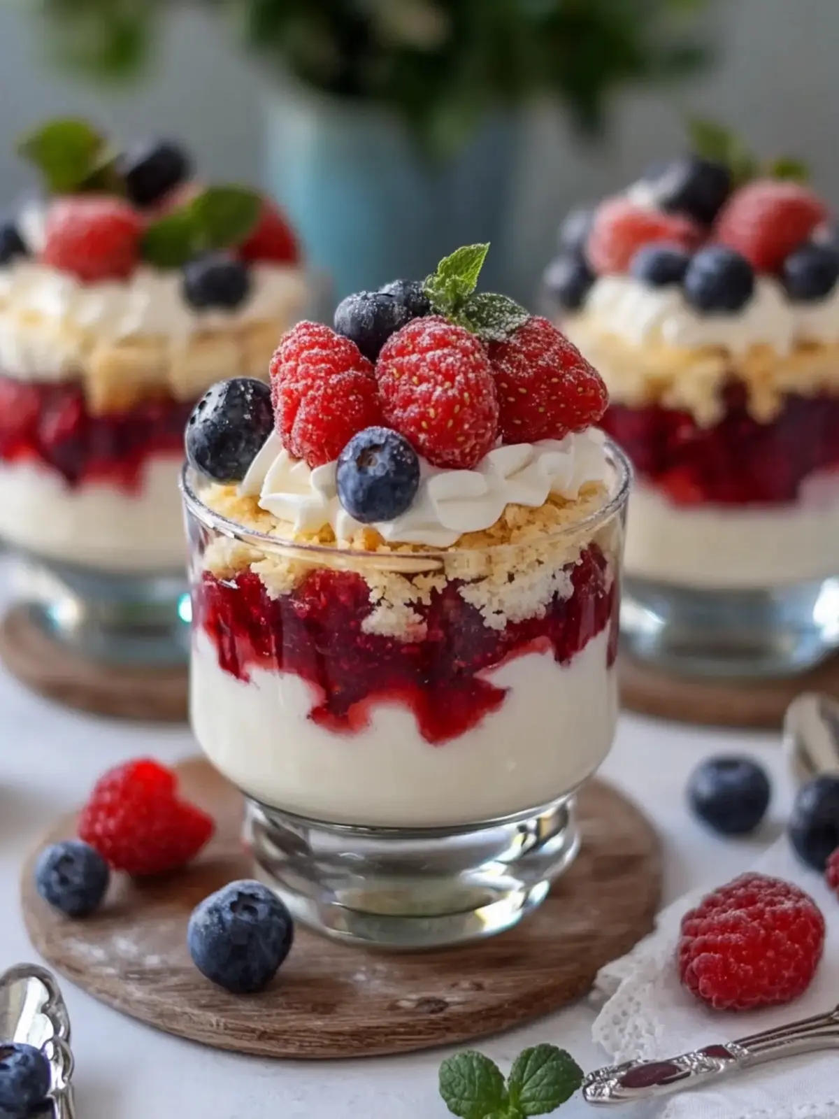 Einfache No-Bake Rot Weiß und Blau Erdbeer Trifle Becher
