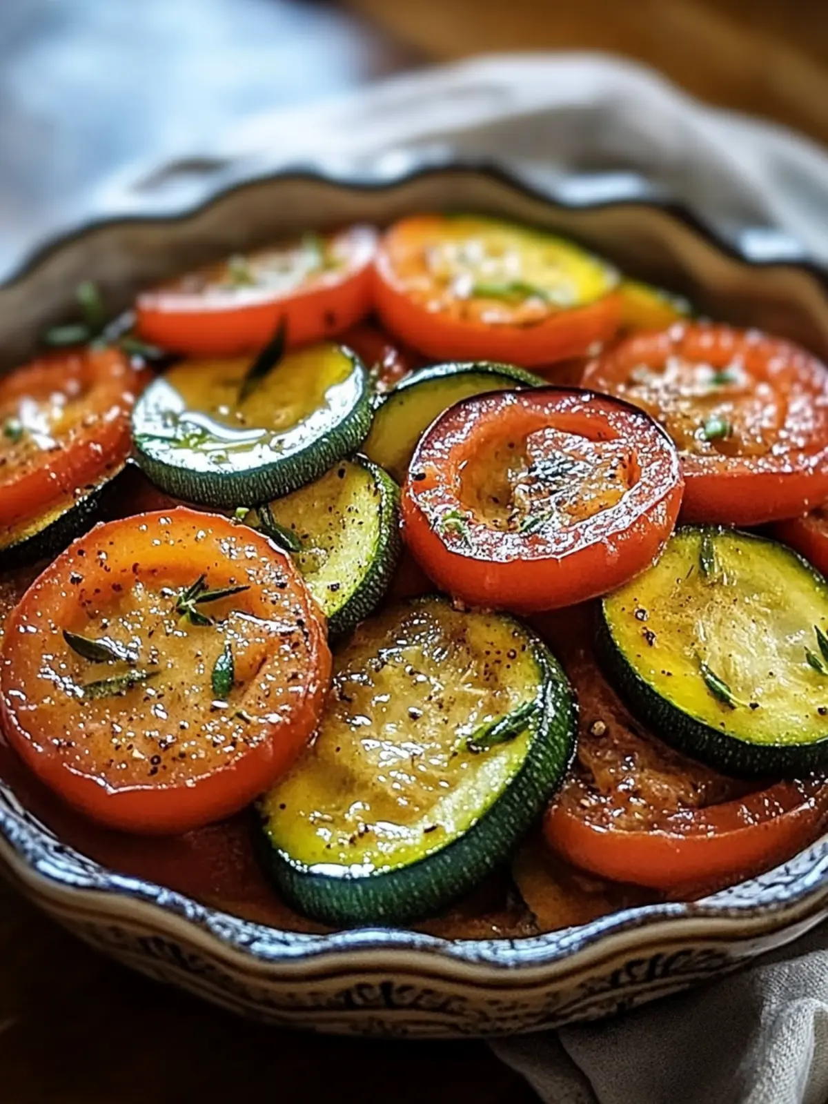 Zucchini und Tomaten Tian mit karamellisierten Zwiebeln – rustikal, farbenfroh und geschmackvoll