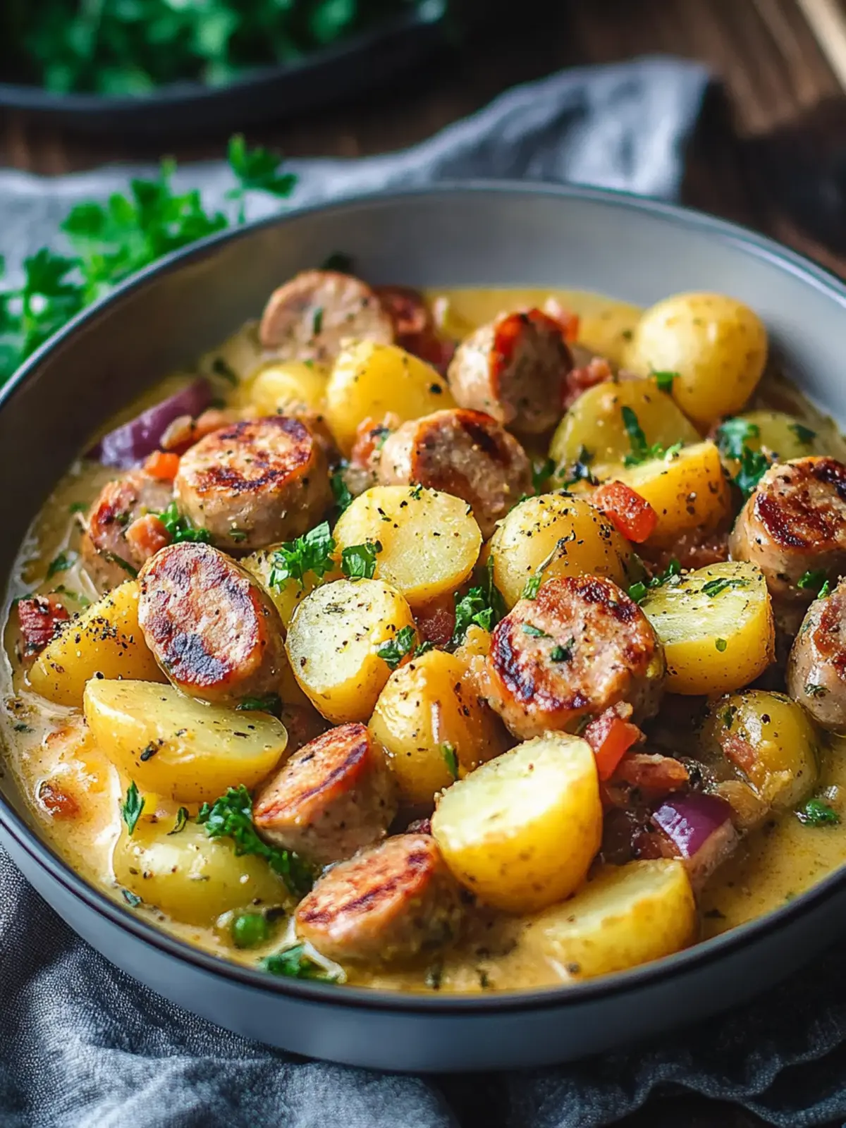 Herzhaftes Eintopf: Kartoffeln & Würstchen
