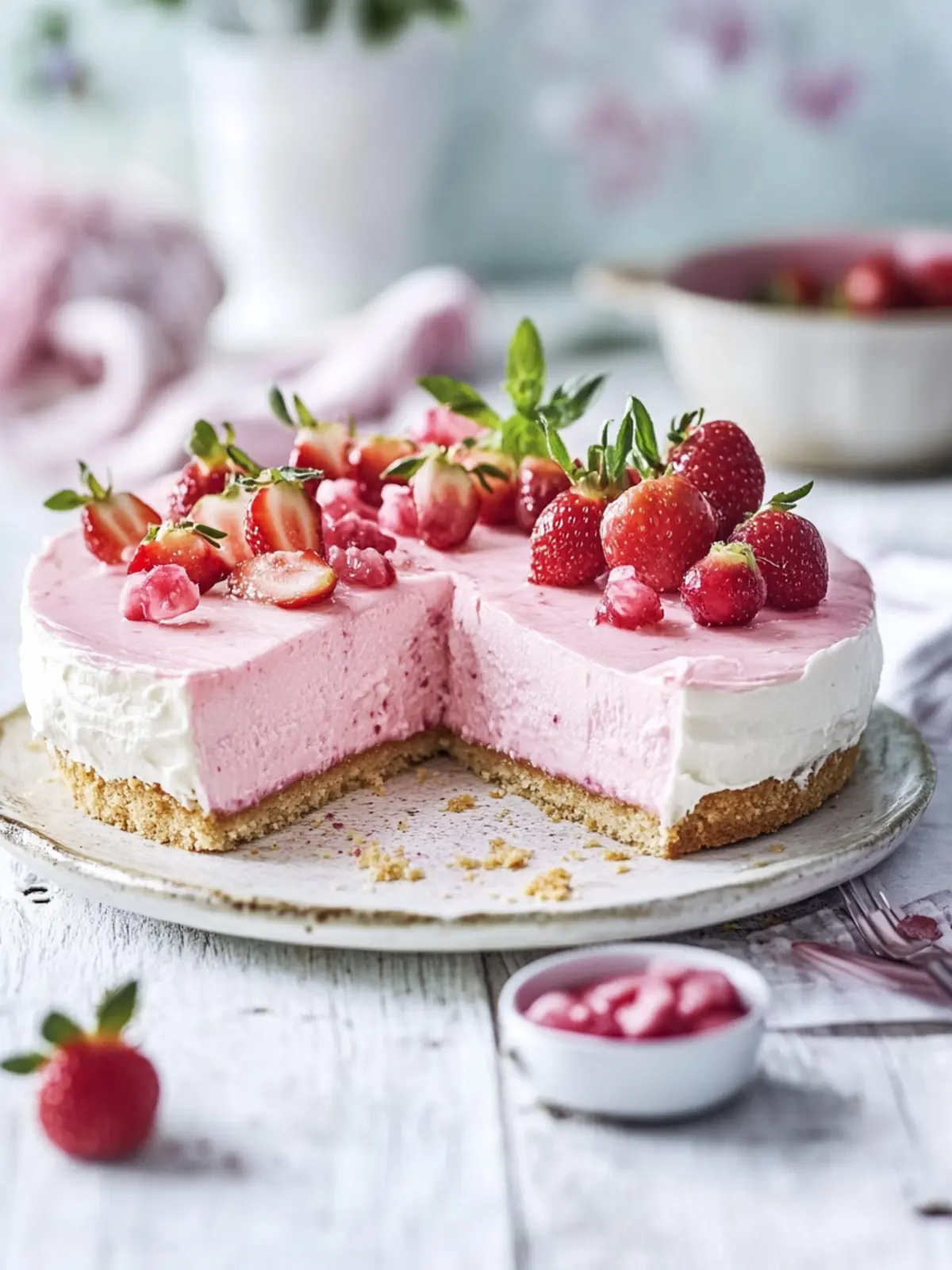 Keine Backen Erdbeer-Käsekuchen-Riegel