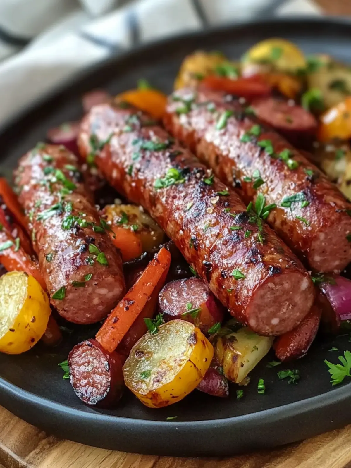 Einfache Blechpfannen-Kielbasa und Gemüse Rezept