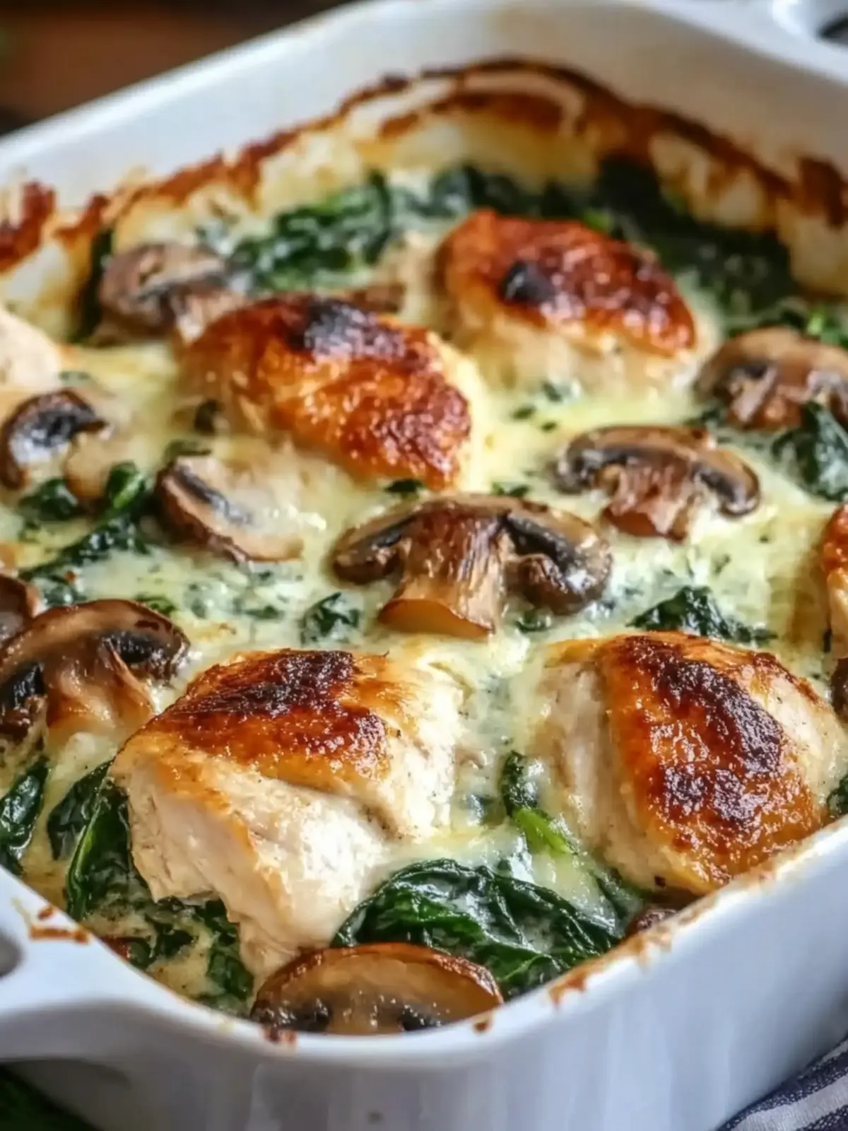 Delicious Low Carb Chicken Spinach Mushroom Casserole