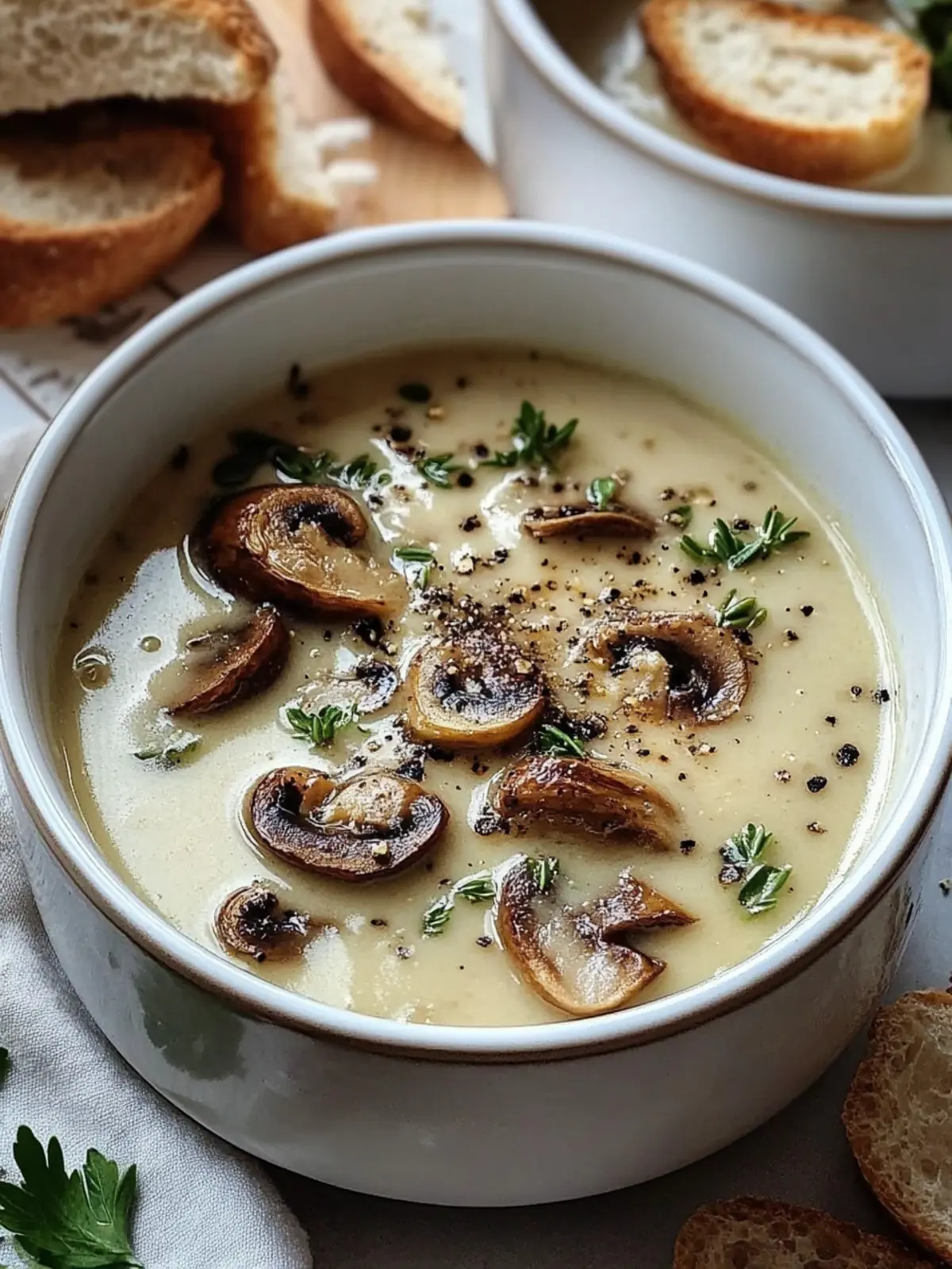 Cremige französische Zwiebel- und Pilzsuppe
