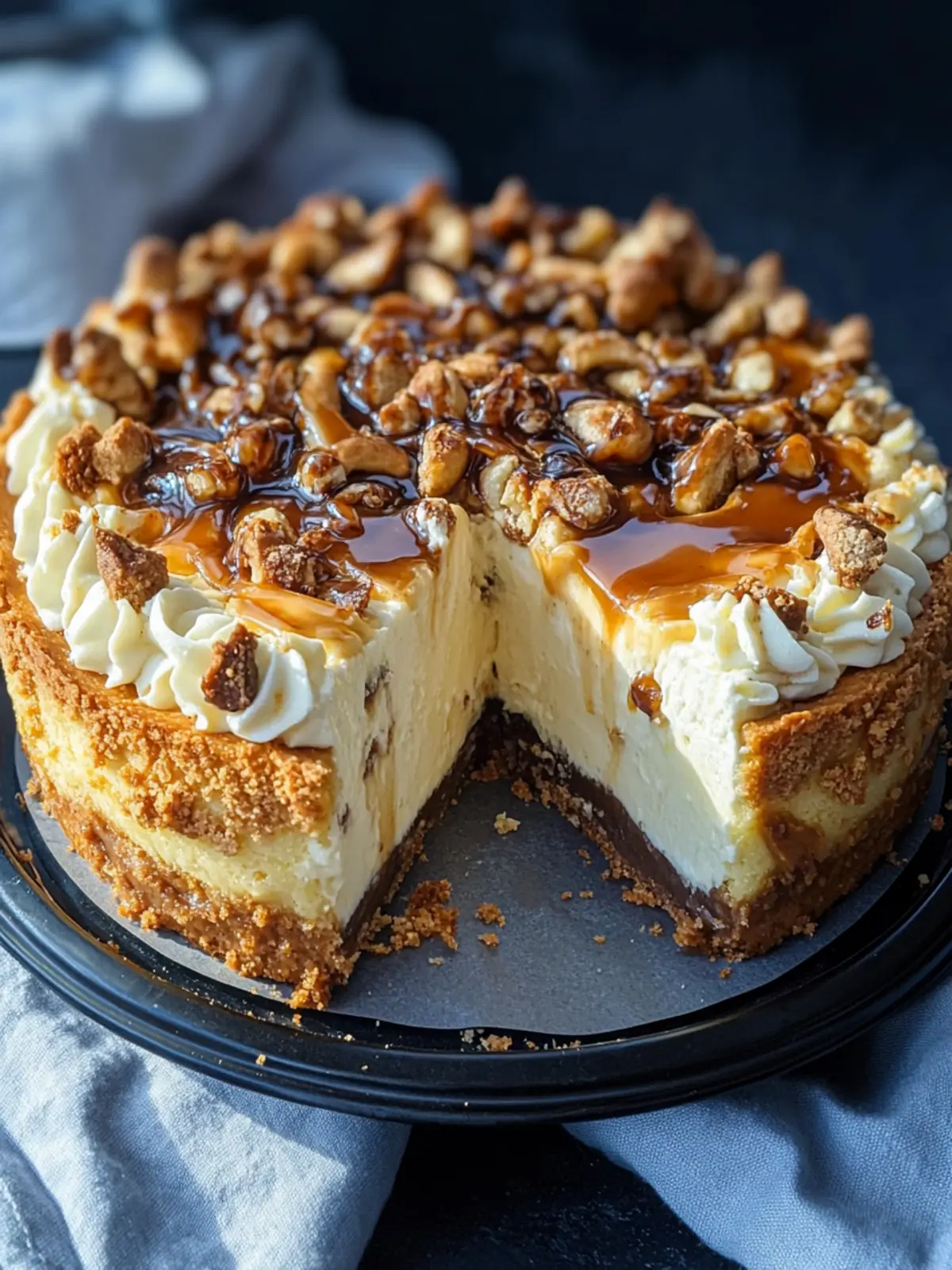 Keksteig-Käsekuchen mit gesalzenem Karamellwirbel