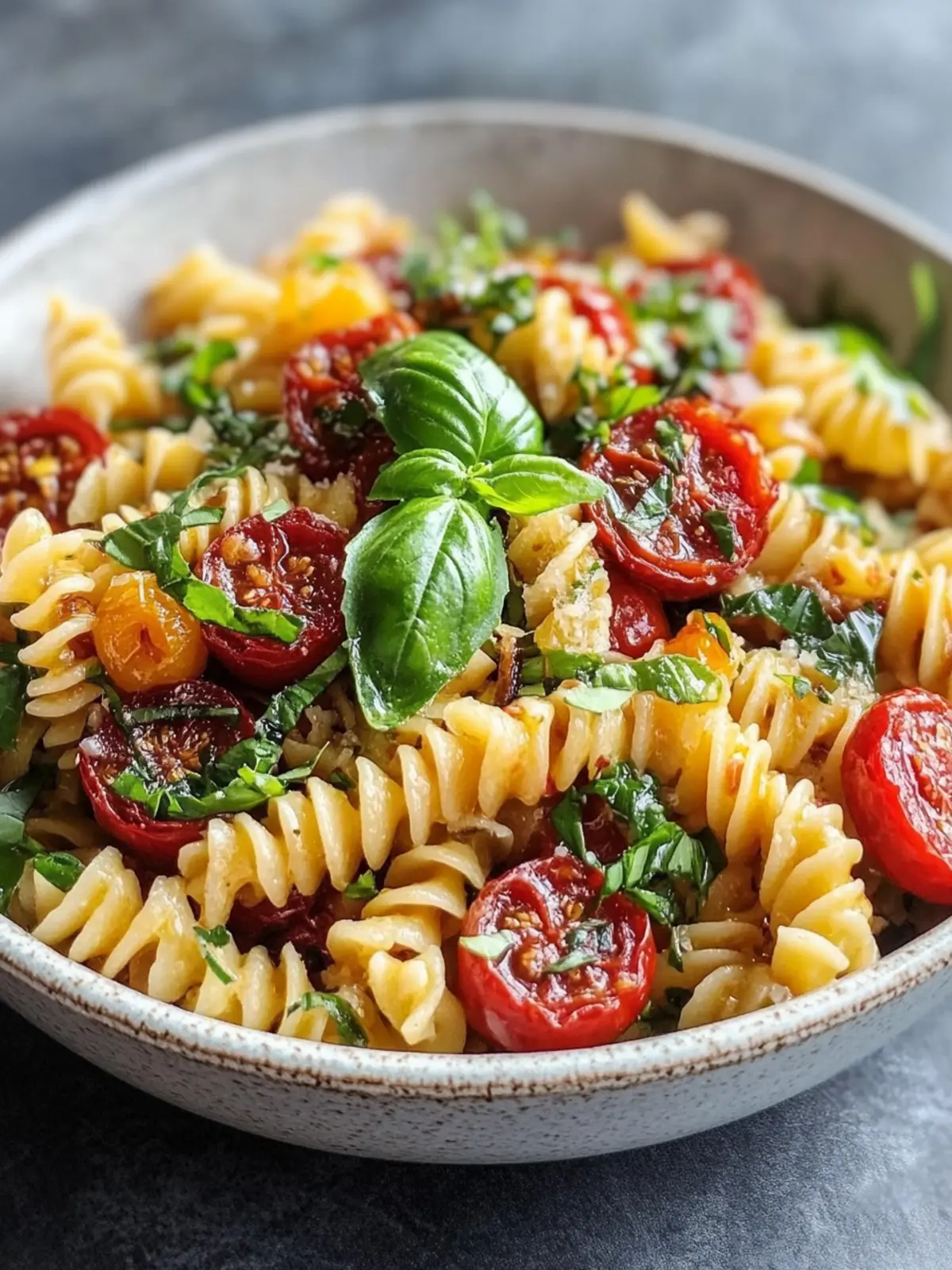 Frischer gekühlter Nudelsalat mit getrockneten Tomaten Einfaches Rezept