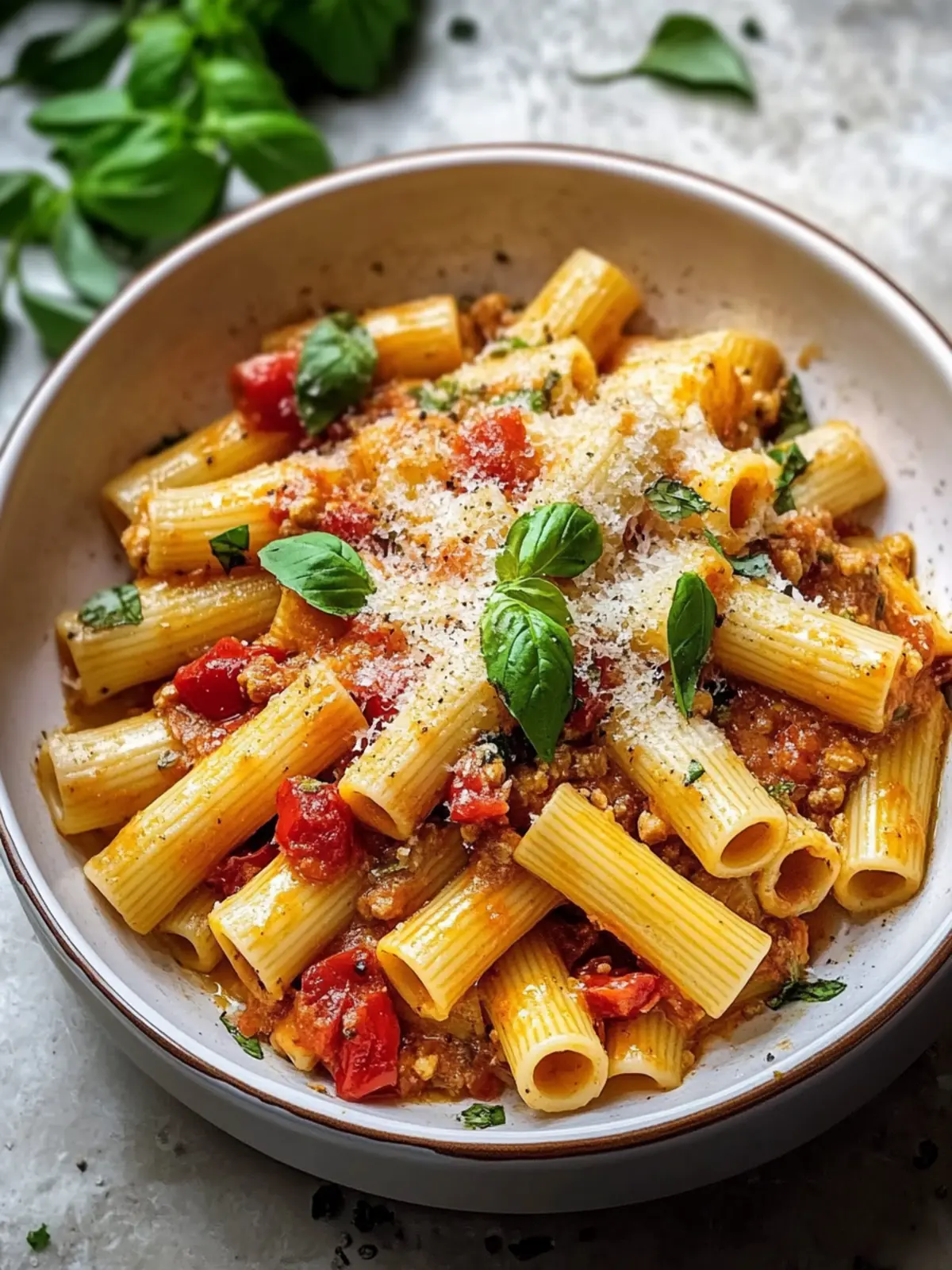 Ein Topf würzige Rigatoni