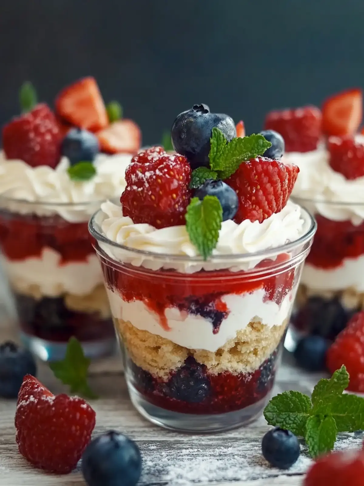 Einfache No-Bake Rot Weiß und Blau Erdbeer Trifle Becher