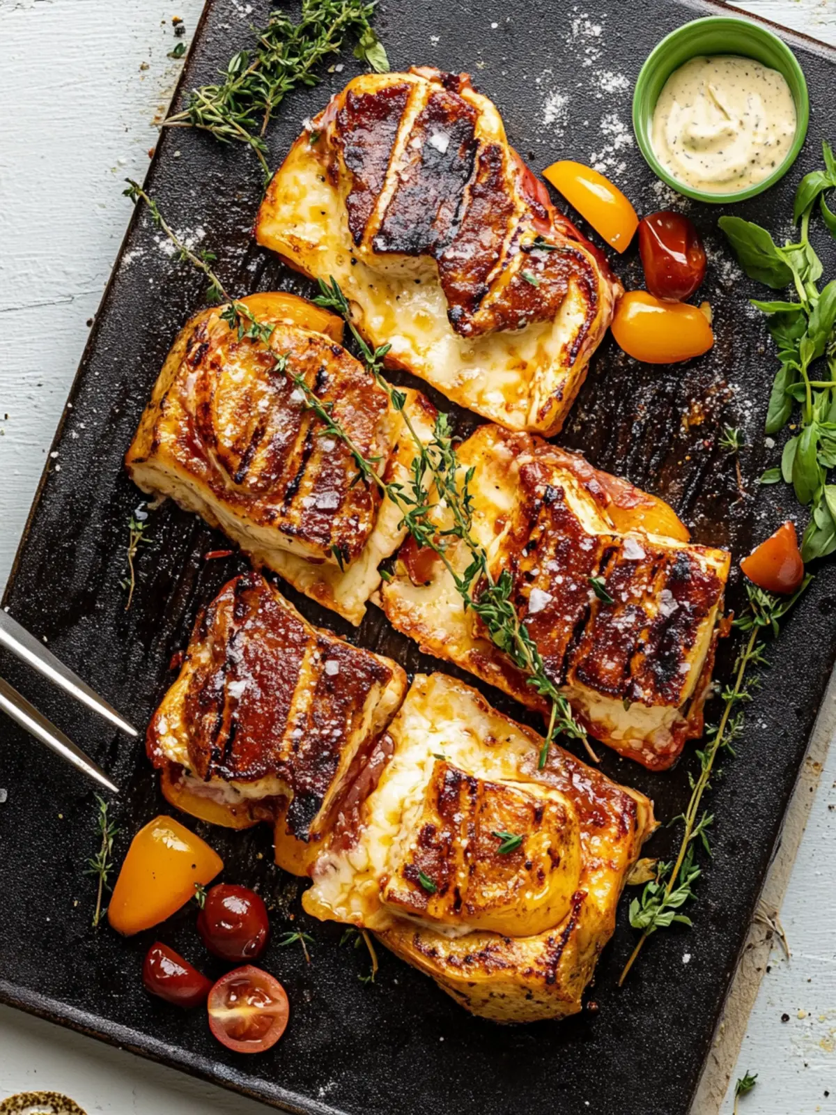 Gebackenes BBQ-Hühnchen gegrillter Käse