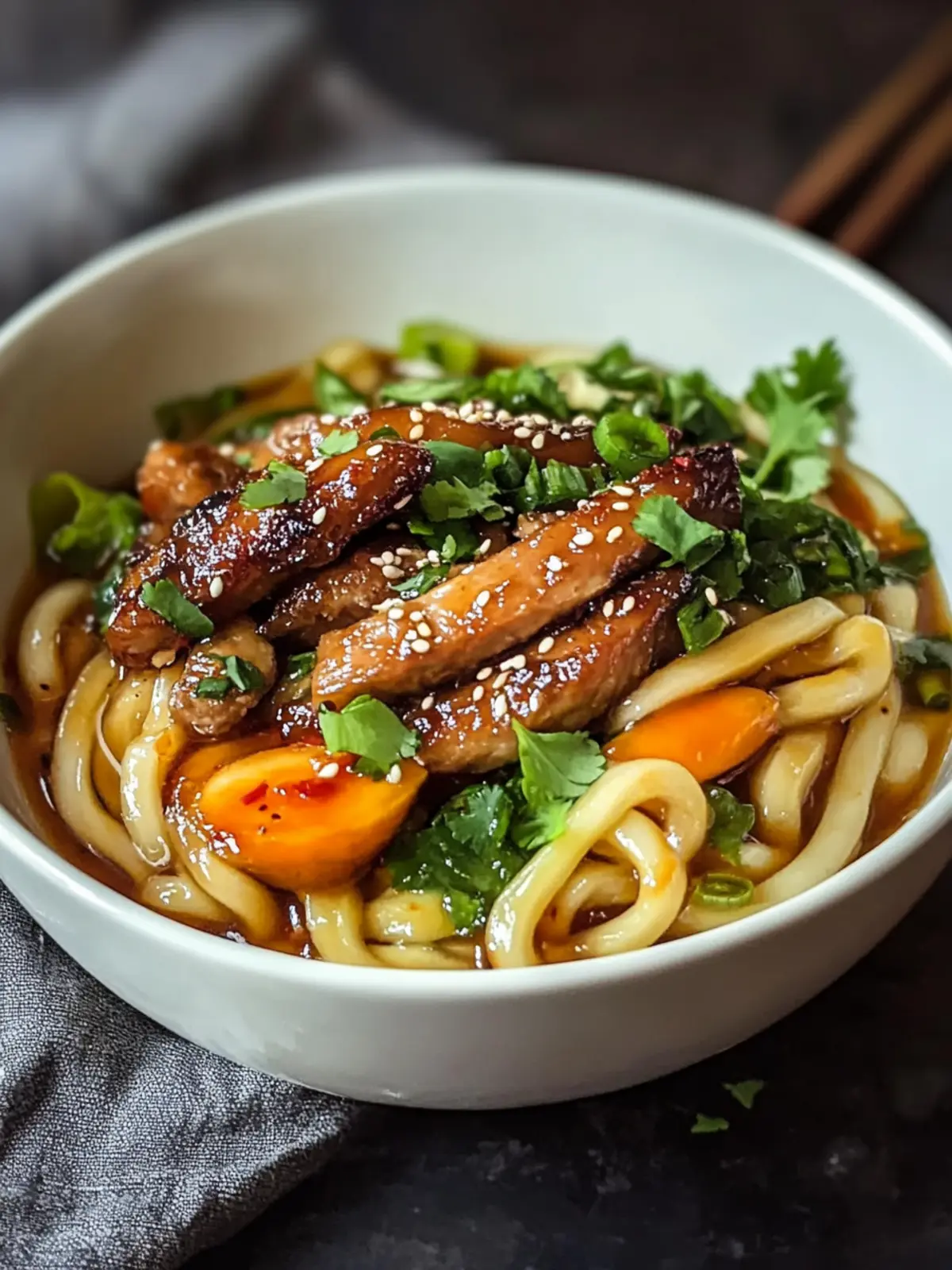 Gemüse Udon klebrig glasierten Schweinekoteletts